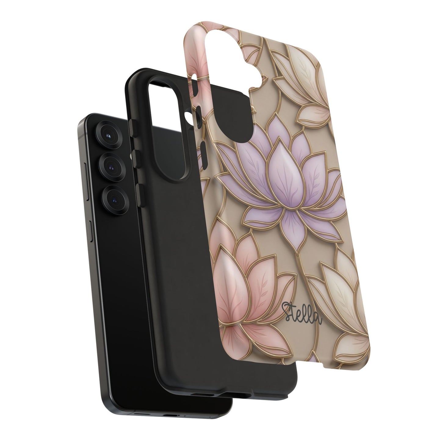Personalized Lotus Floral Stained Glass Effect Tough Phone Case
