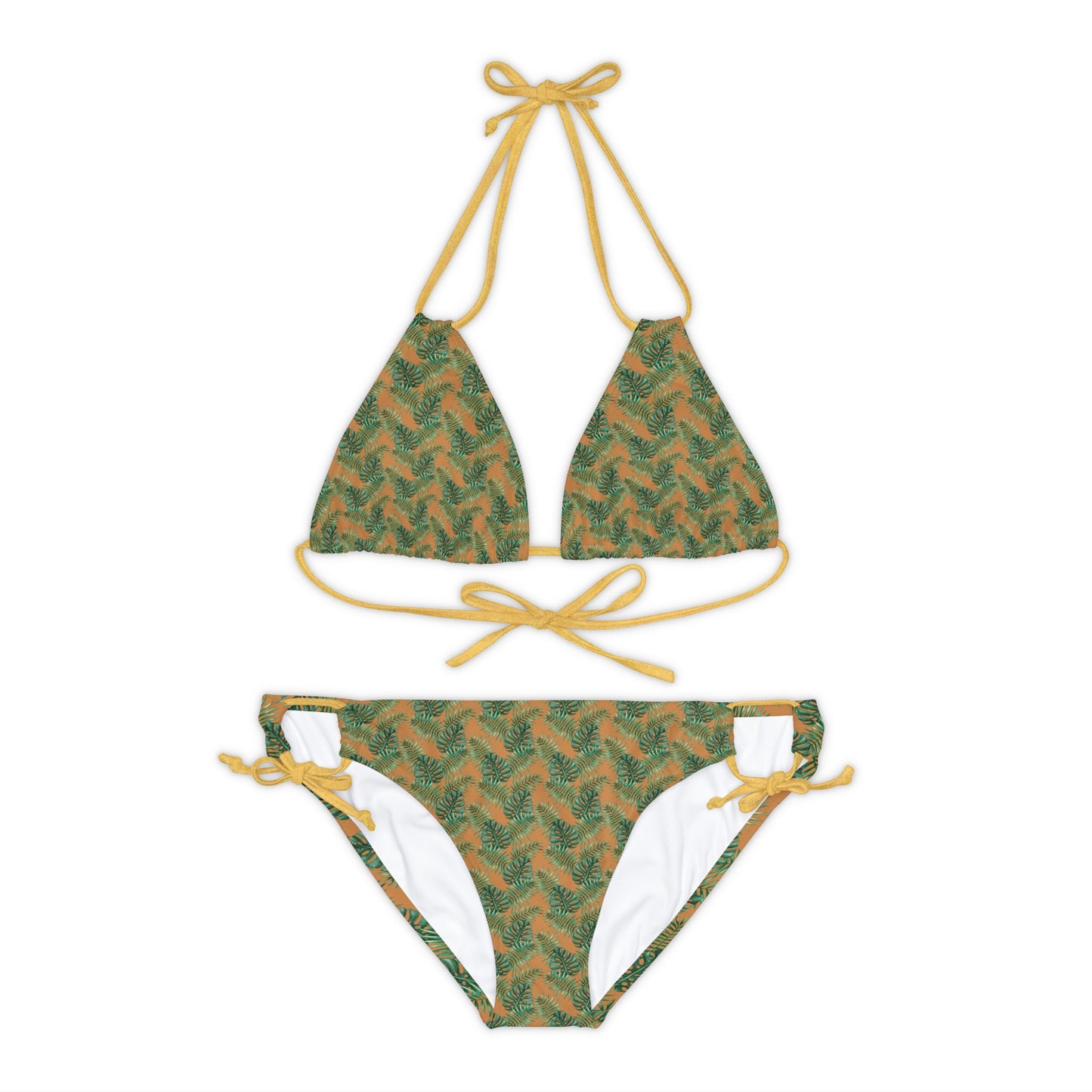 Brown Tropical Bliss Strappy Bikini Set (AOP)