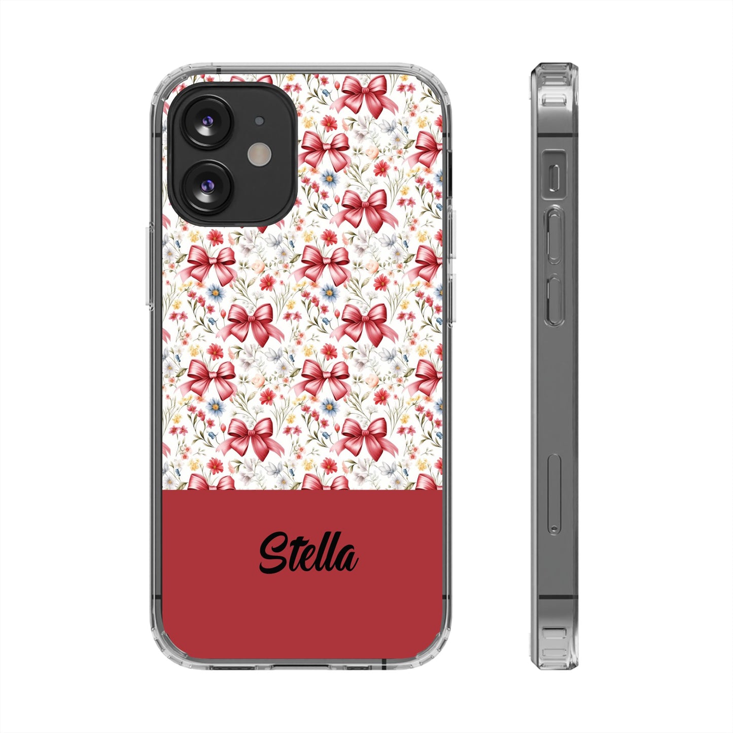 Personalized Rosette Coquette Floral Bow Clear iPhone, Samsung Cases — Custom Name Phone Cover