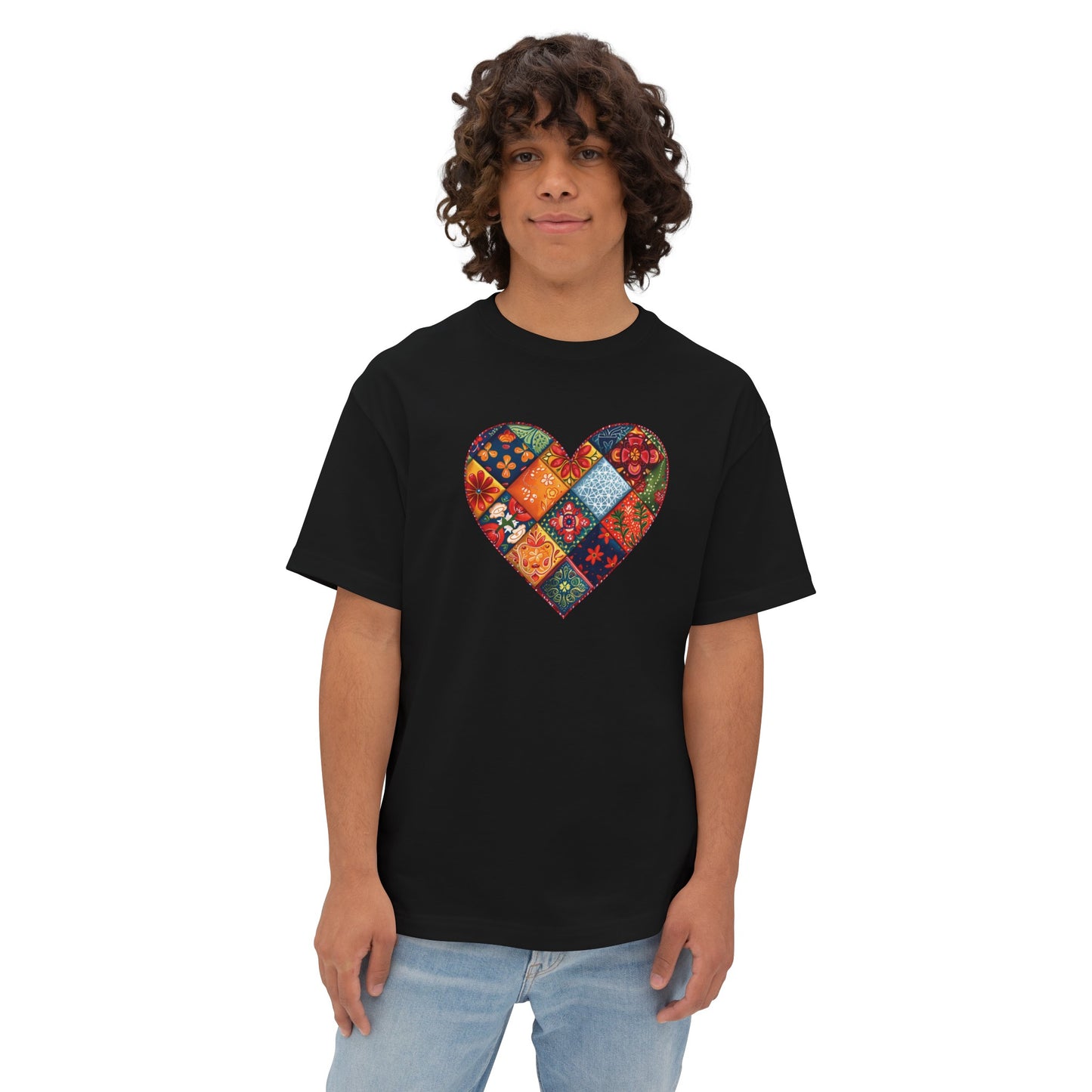 Patchwork Hearts Unisex Oversized Bella Canvas Boxy Tee