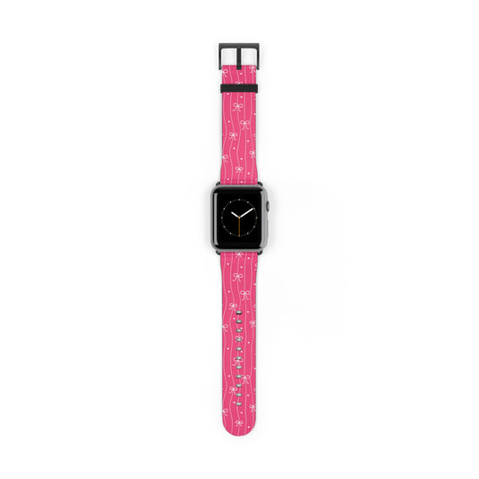 Pink Bow Coquette Watch Band ONLY — Cute Ribbon-Stripes Apple Watch Strap