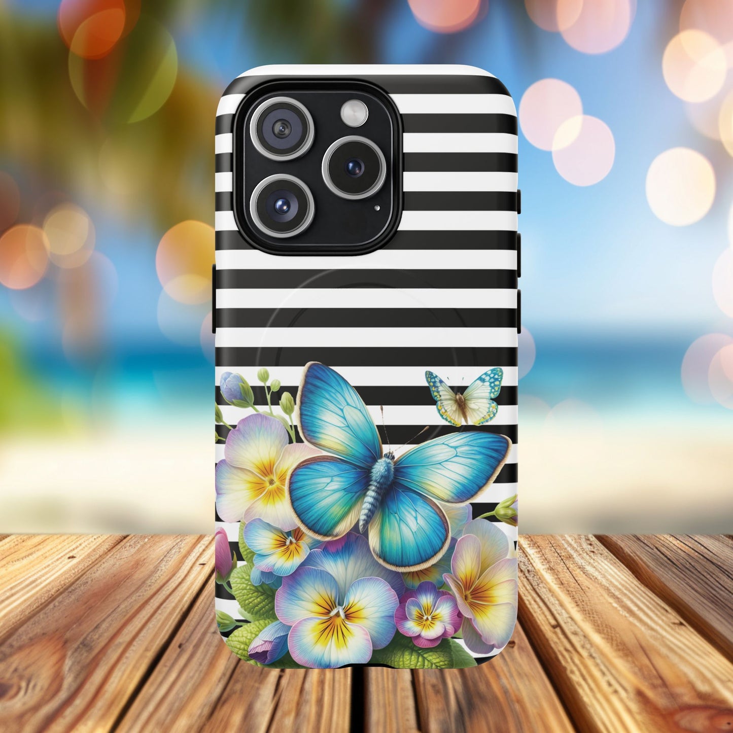 Pansy Parade Tough iPhone Magnetic Cases, Floral Tough Case, Striped iPhone Magnetic Cover, Phone Accessory, Gift for Nature Lovers