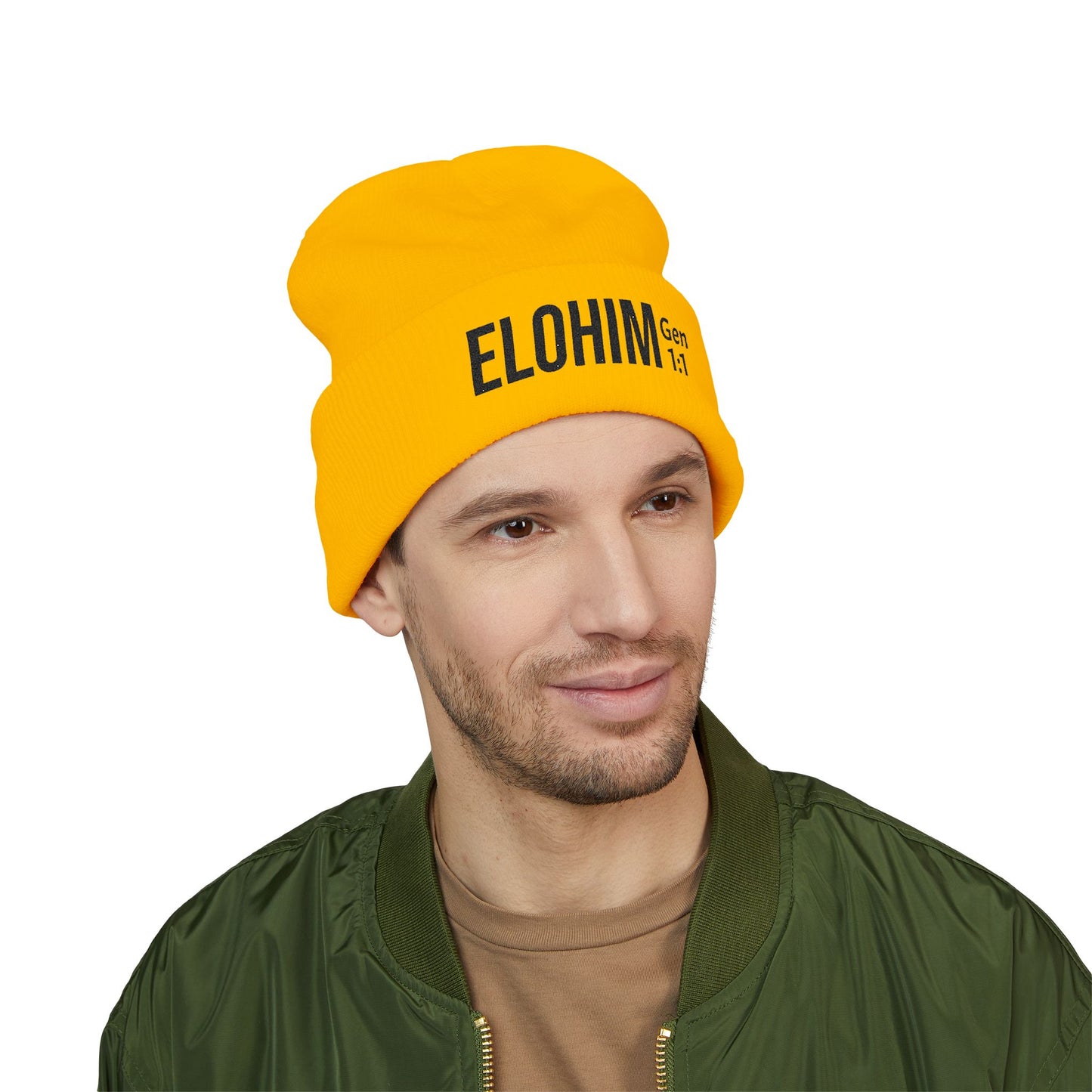 Embroidered 'ELOHIM, GENESIS 1:1' Classic Cuffed Beanie - Cozy Winter Hat, Streetwear Accessory, Personalized Gifts, Religious Apparel, Unisex Beanie