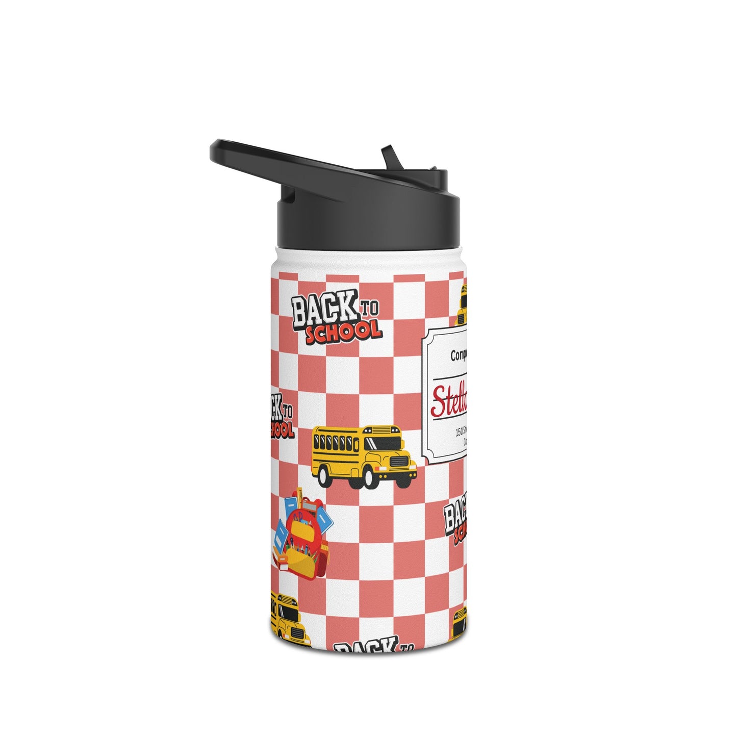 Personalized Red Schoolyard Chic Inspired Stainless Steel Water Bottle for Kids, Eco-Friendly Drinkware, Back to School, Teacher Gifts