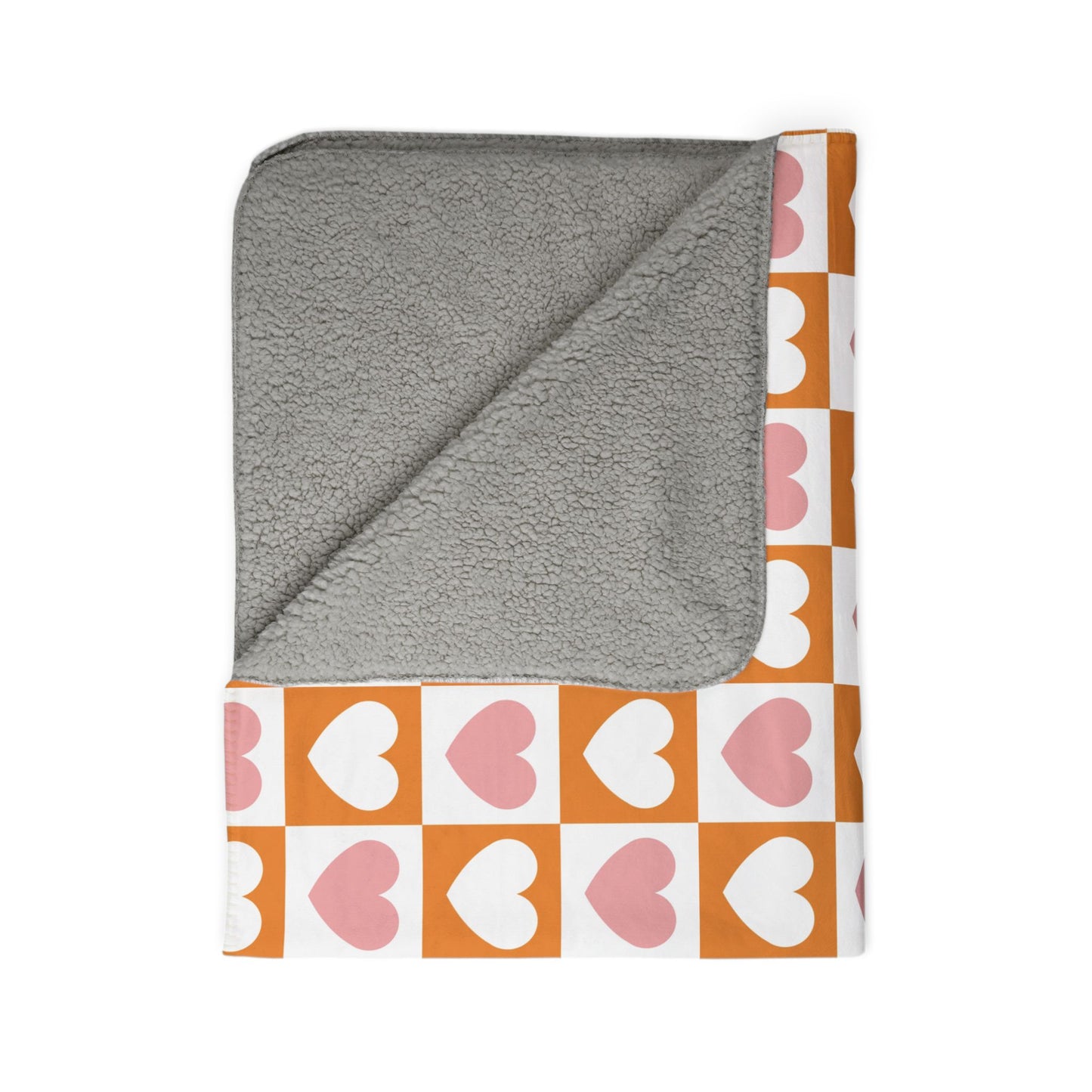Retro Heart Check Fleece Throw (Pink & Peach) Sherpa Blanket — Gift for Her and Gift for Him