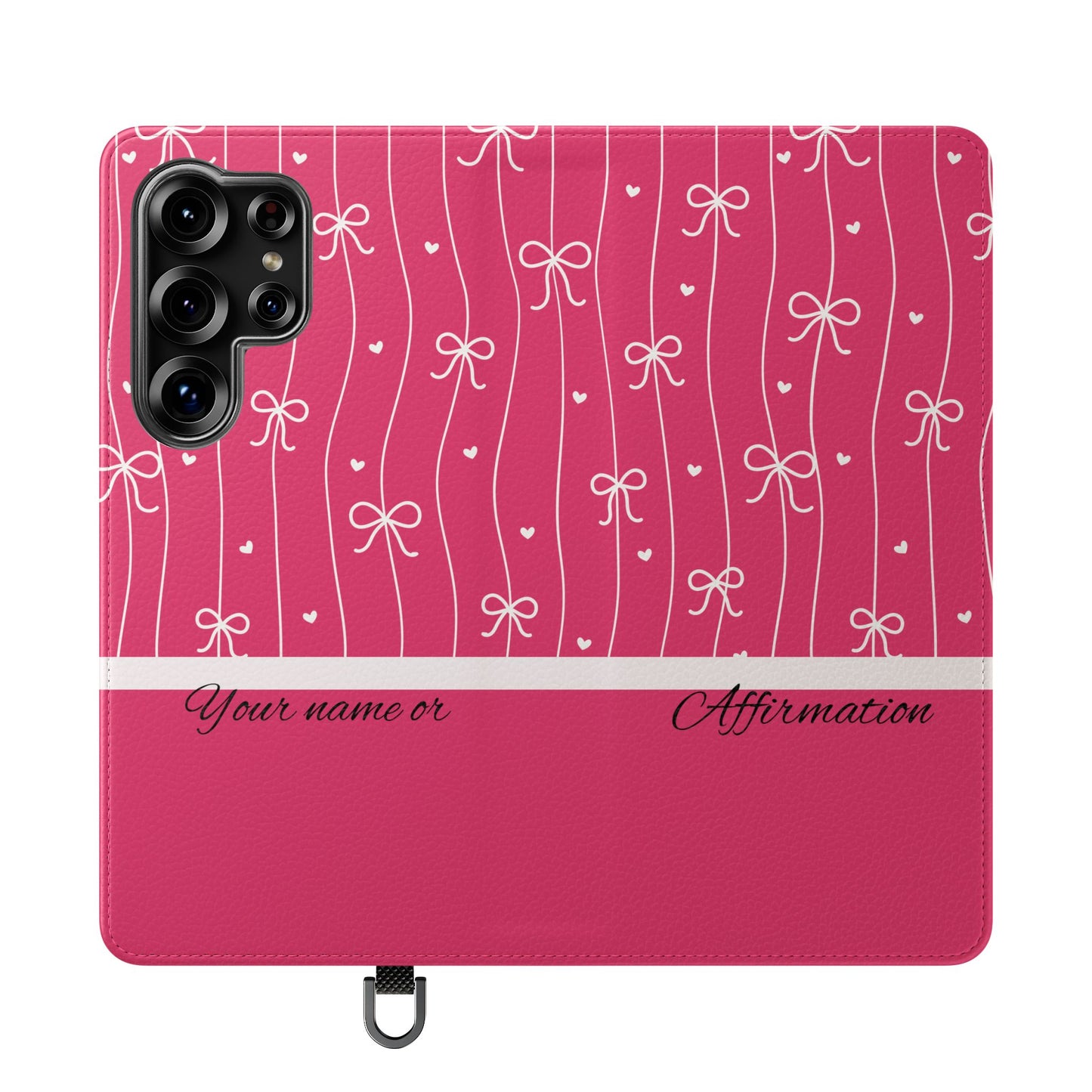 Personalized Pink Bow Coquette Flip iPhone and Samsumg Case — Custom Name or Affirmation Wallet Cover