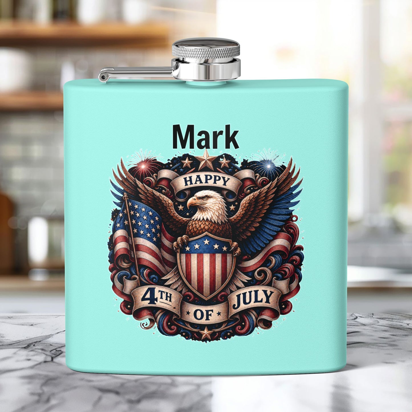 Personalized 4th of July Stainless Steel Flask – Patriotic Eagle Hip Flask (6 oz)