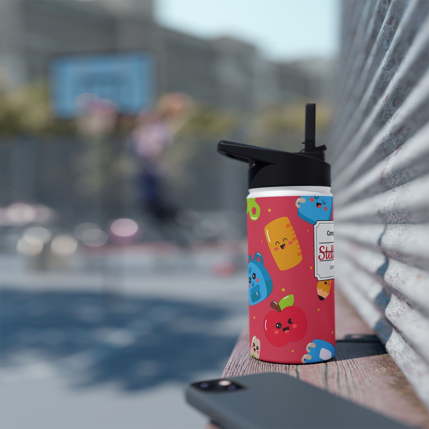 Personalized Kawaii Composition Book Inspired Stainless Steel Water Bottle for Kids, School Supplies, Eco-Friendly Drinkware, Back to School, Teacher Gifts