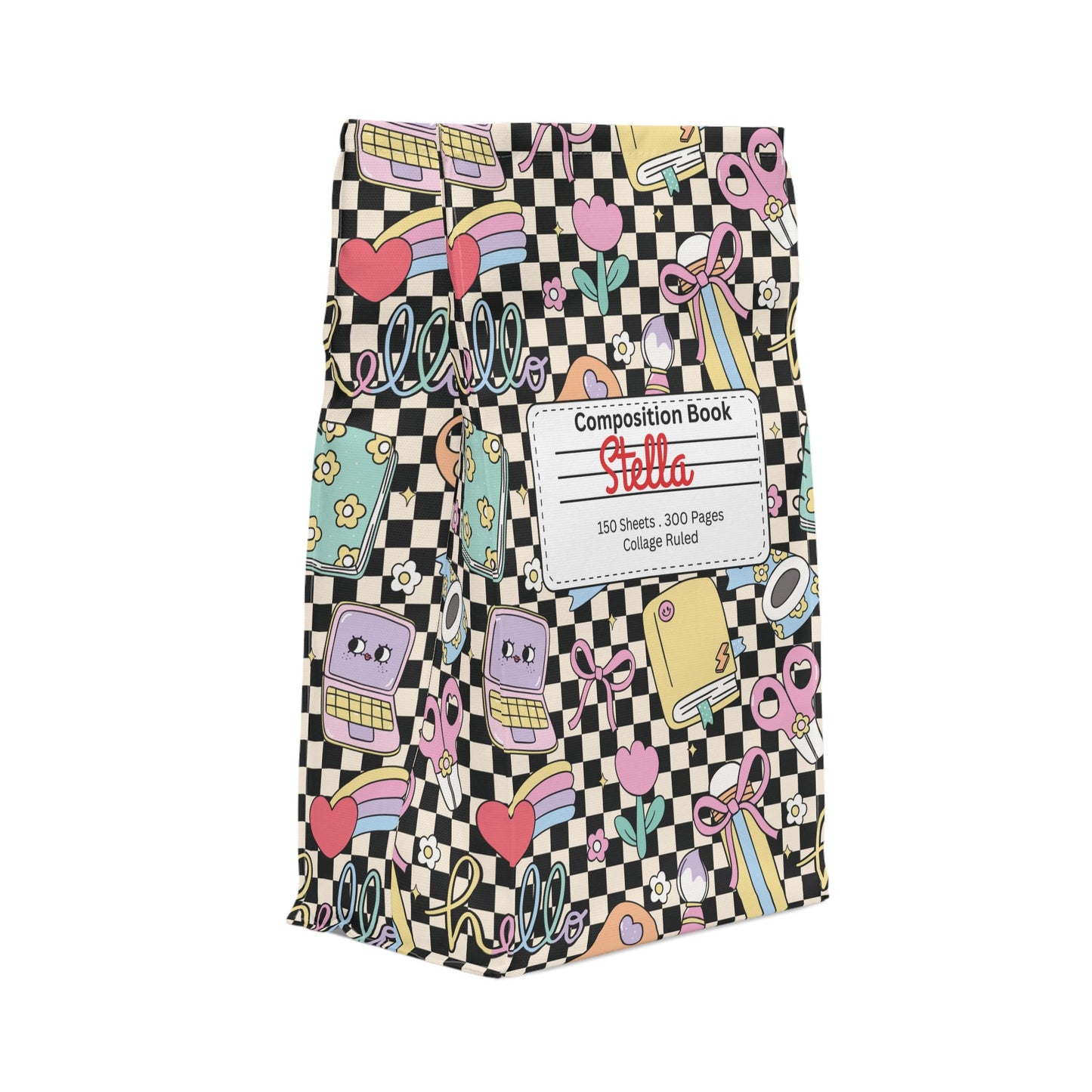 Custom Black Doodle Daydream Composition Book Inspired Stylish Polyester Lunch Box for Kids - Perfect for School, Picnics, or Snacks | Personalized ABC Design, Back to School, Family [...]