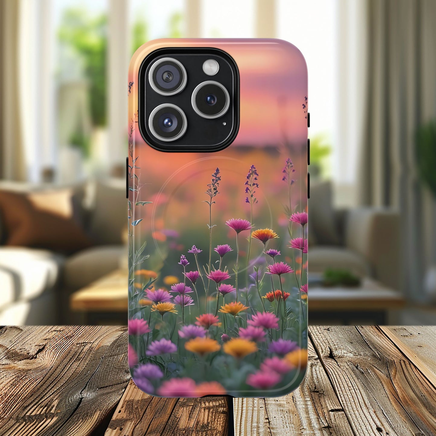 Floral Sunset Phone Case, Tough Magnetic Cases for iPhone, Nature Lover Gift, Durable Protection, Eco-Friendly Phone Accessory