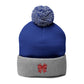 Cozy Pom-Pom Coquette Knit Cap with Embroidered Red Bow