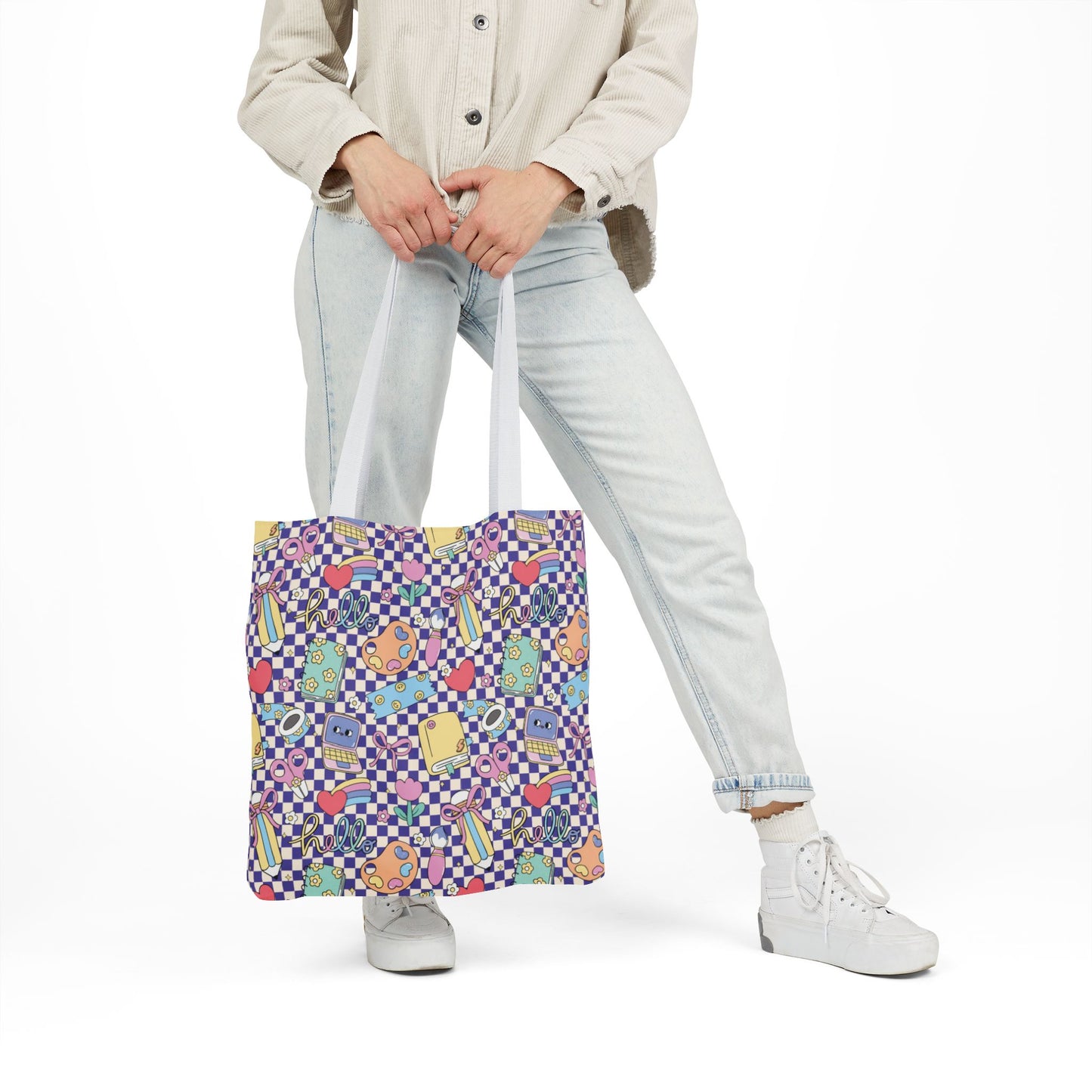 Personalized Purple Doodle Daydream Composition Book Inspired Canvas Tote Bag with Colorful Straps, Cute School Bag, Eco-Friendly Tote, Back to School Shopping Bag, Teacher Gift Idea