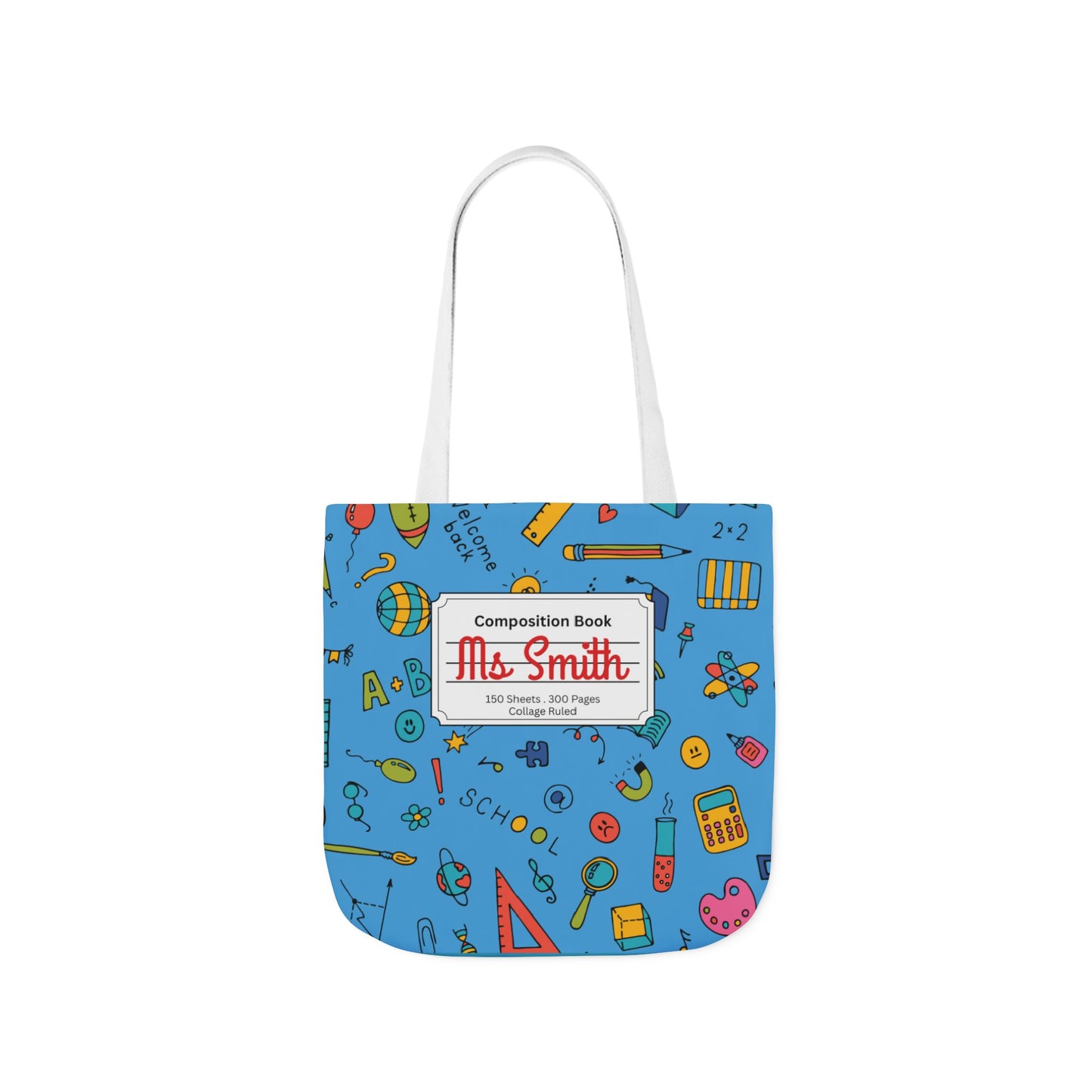 Personalized Classroom Couture Composition Book Inspired Canvas Tote Bag with Colorful Straps, Cute School Bag, Eco-Friendly Tote, Back to School Shopping Bag, Teacher Gift Idea