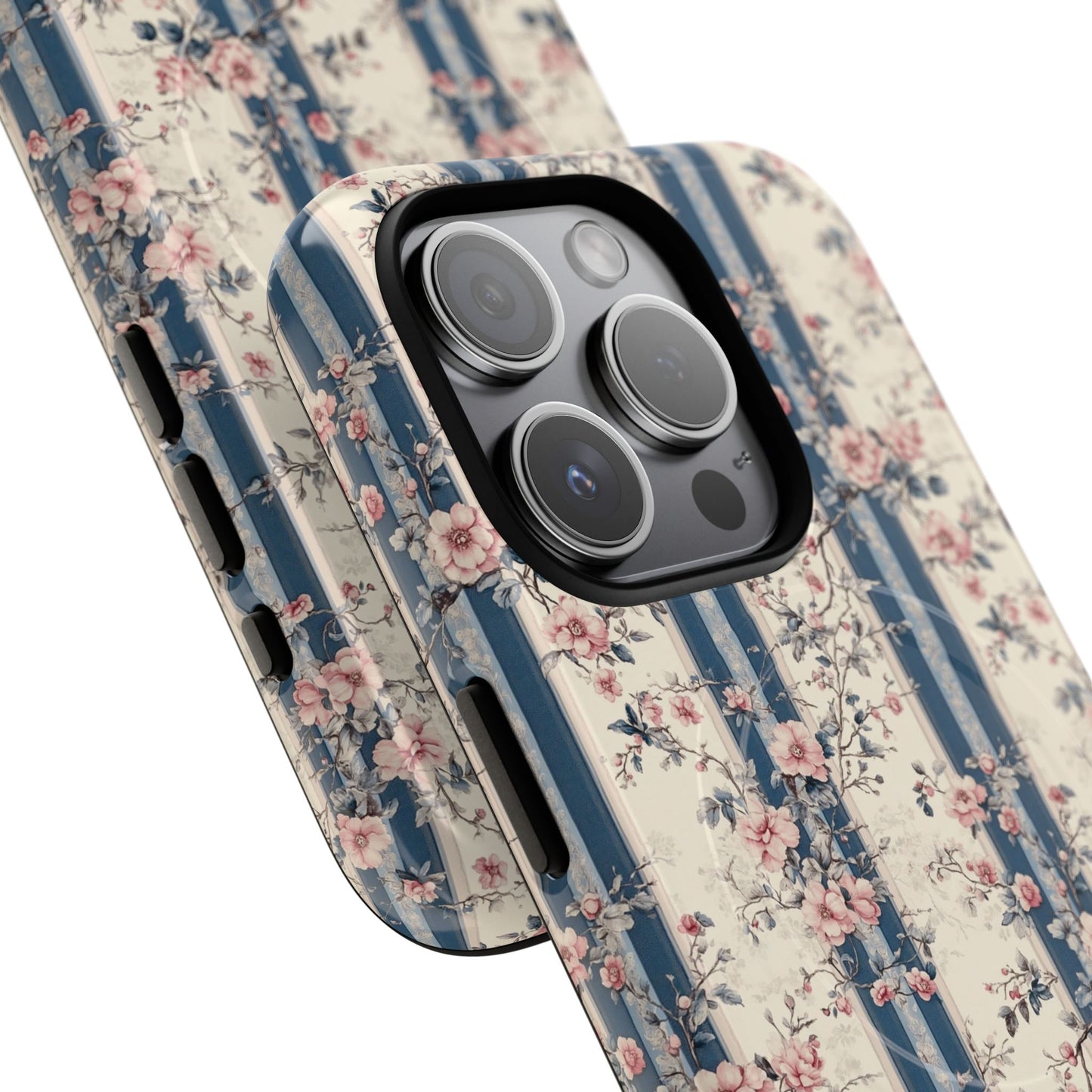 Victorian Rose Stripe iPhone Case, Tough Magnetic Cases for Stylish Protection, Flower Pattern iPhone Cover, Trendy Gift Idea for Her