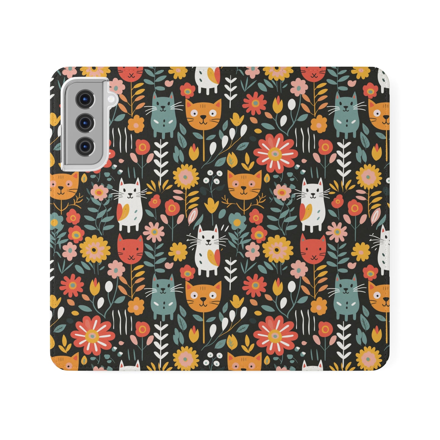 Whimsical Feline Garden iPhone and Samsung Flip Cases