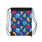 Custom Blue Kawaii Composition Book Inspired Colorful ABC Drawstring Bag | Personalized College Ruled Tote | Kids School Gear | Fun Gym Sack | Back to School Accessory