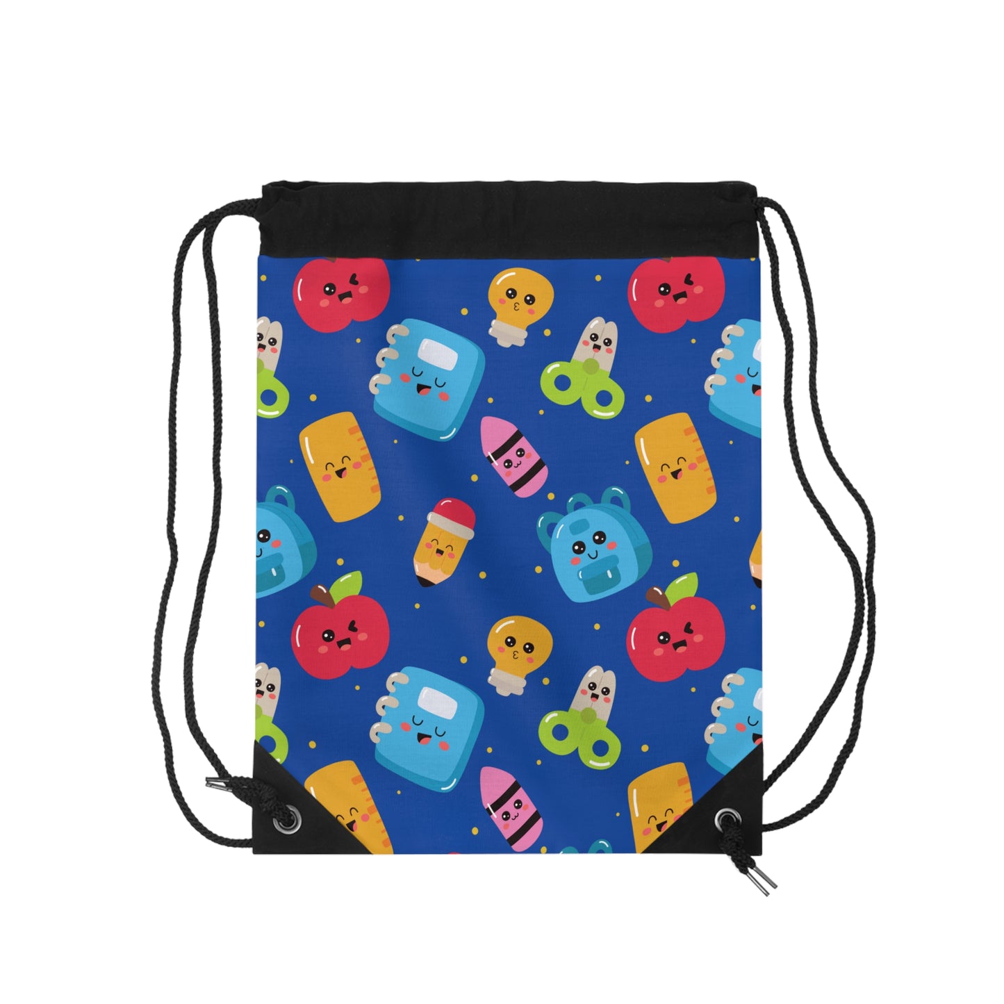 Custom Blue Kawaii Composition Book Inspired Colorful ABC Drawstring Bag | Personalized College Ruled Tote | Kids School Gear | Fun Gym Sack | Back to School Accessory