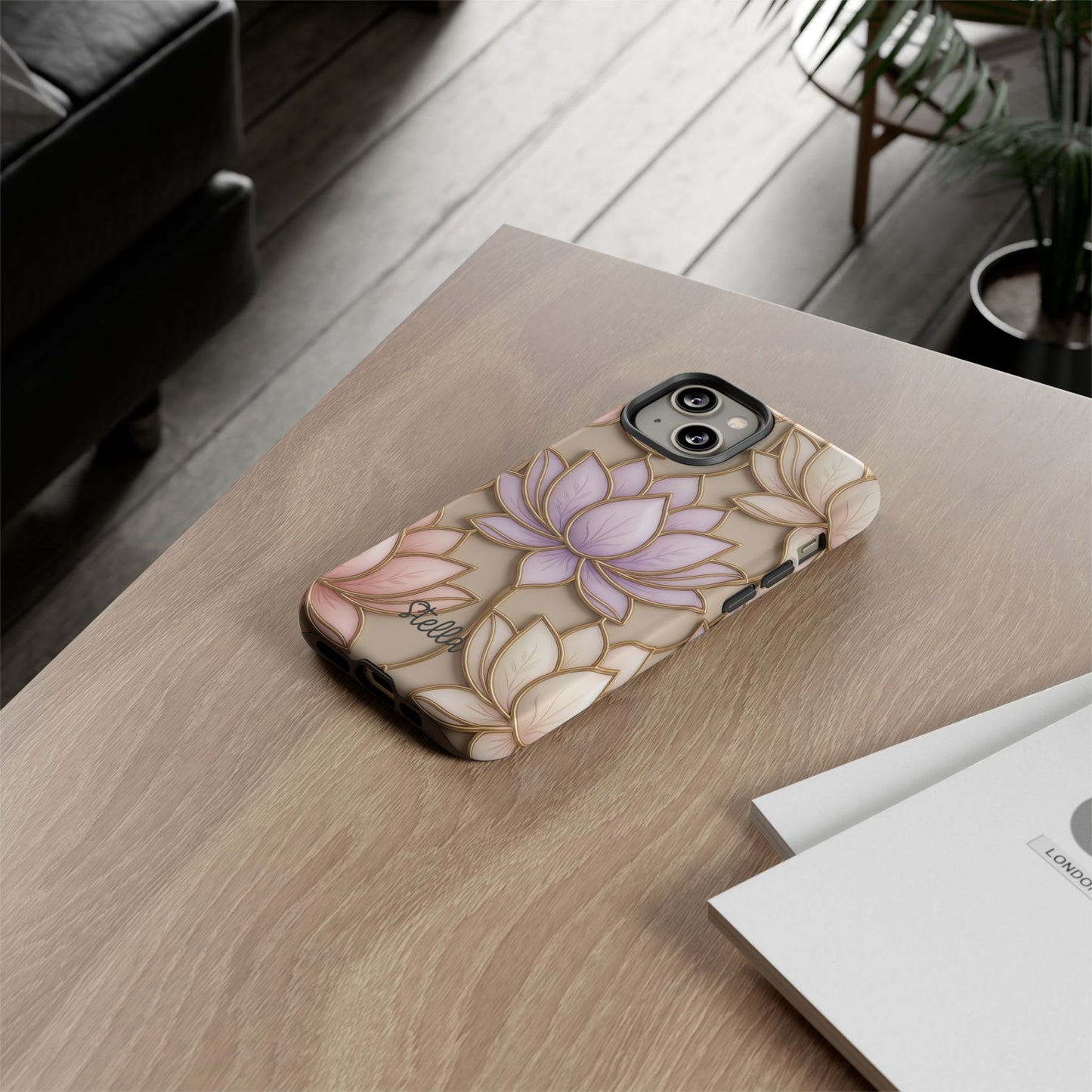 Personalized Lotus Floral Stained Glass Effect Tough Phone Case