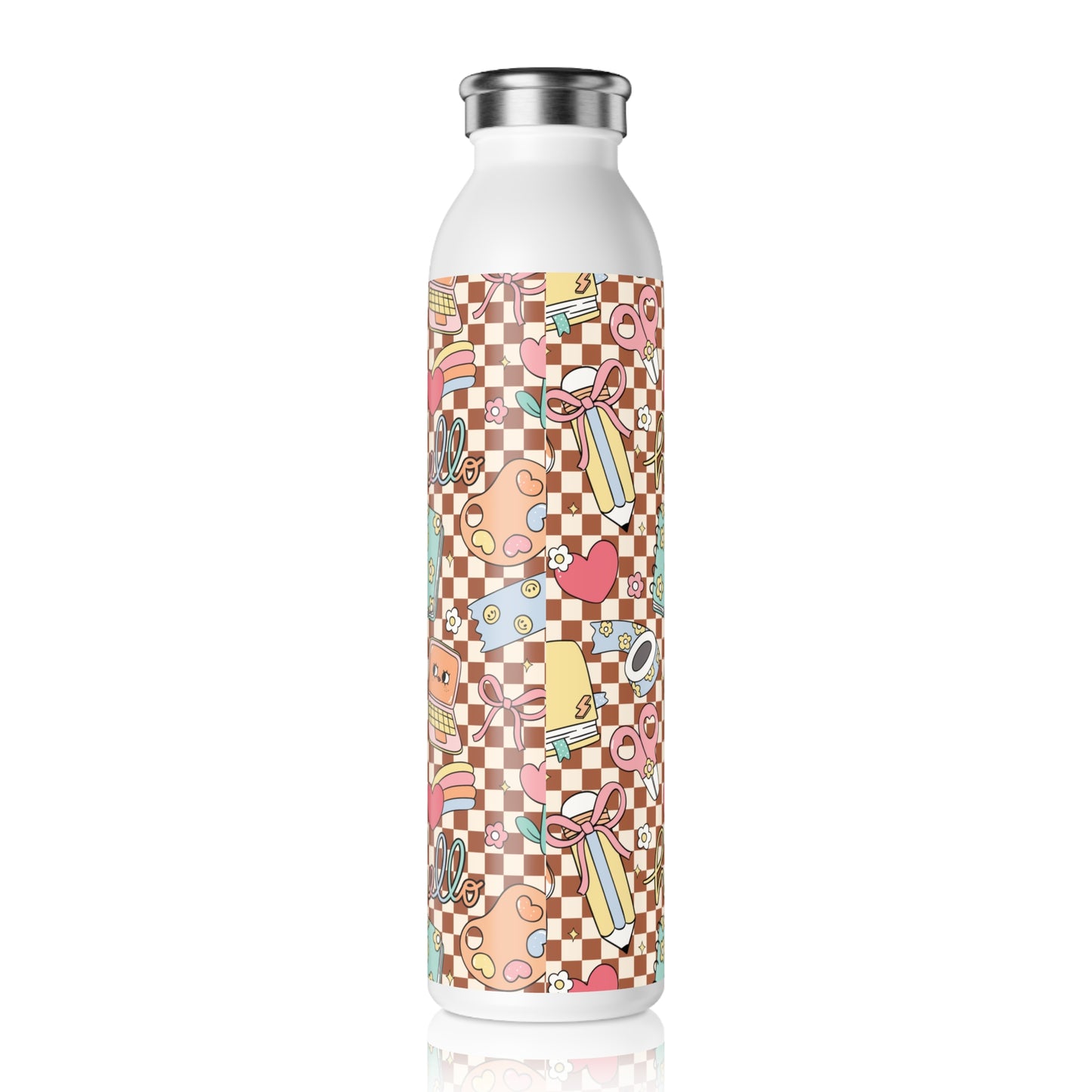 Personalized Composition Brown Doodle Daydream Book Inspired Slim Water Bottle, Customizable Drinkware, Eco-Friendly Hydration Bottle, Perfect for Gifts, School Supplies, Back to School
