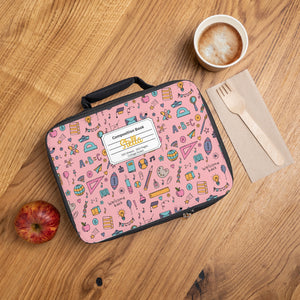 Personalized Pink Chalkboard Chic Composition Book Inspired Colorful Kids Lunch Bag for School, Snack Bag, Lunch Tote, Lunchbox, Kids' Bag with Fun Back to School Design