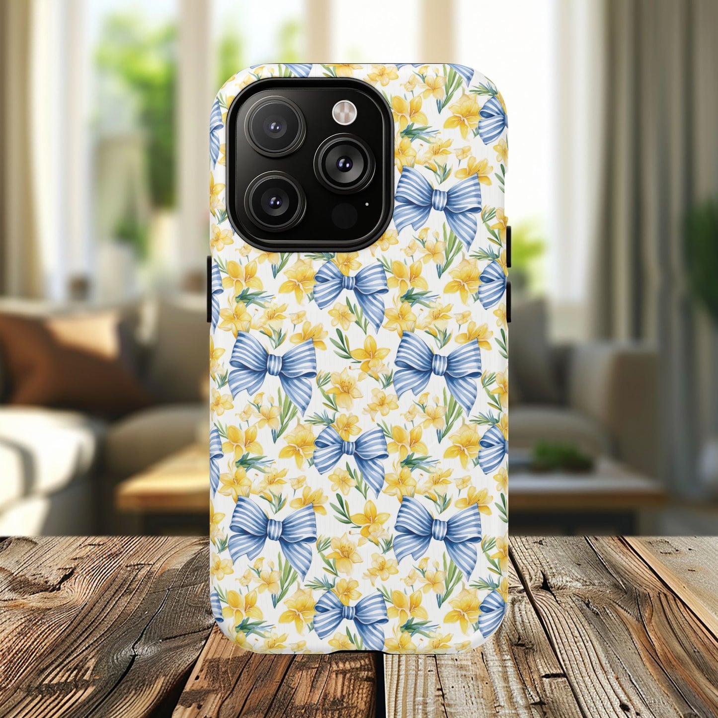 Sunshine Blue Coquette Bows Tough iPhone Magnetic Case for iPhones, Cute iPhone Cover, Spring Gift, Durable Case, Custom iPhone Protection