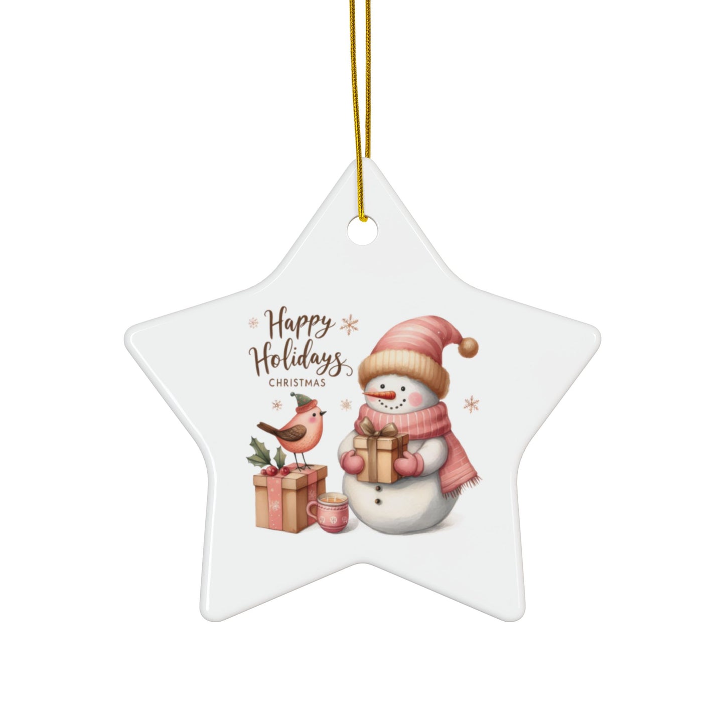 Snowman Ceramic Ornaments, 2-Side Print, (1pc, 3pcs, 5pcs, 10pcs)