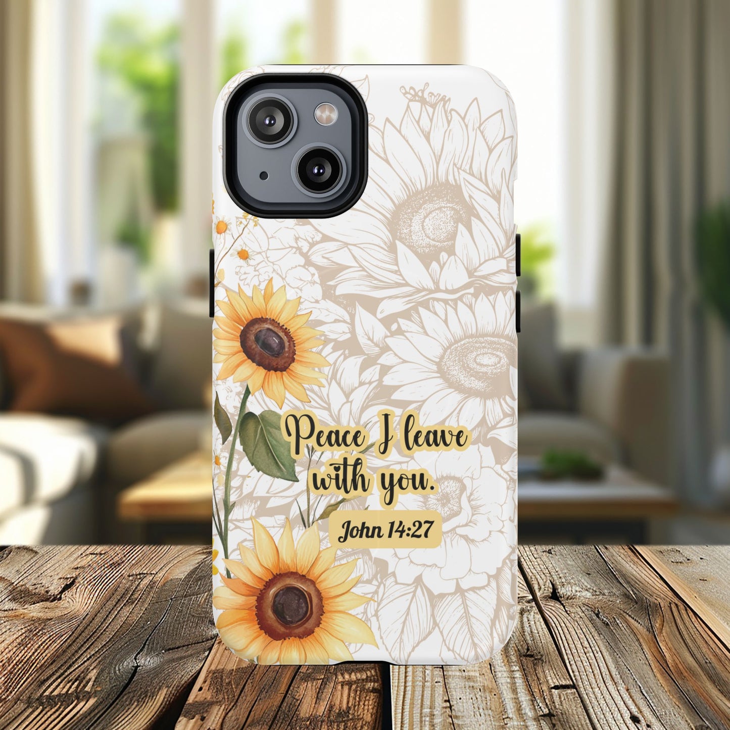 Peace I Leave with You John 14:27,  Inspirational Gift, Tough iPhone Magnetic Case  Scripture, Sunflower Bible Verse, MagSafe® iPhone® Tough Case, iPhone 14, iPhone 15, iPhone 16, Pro, Pro Max, Plus