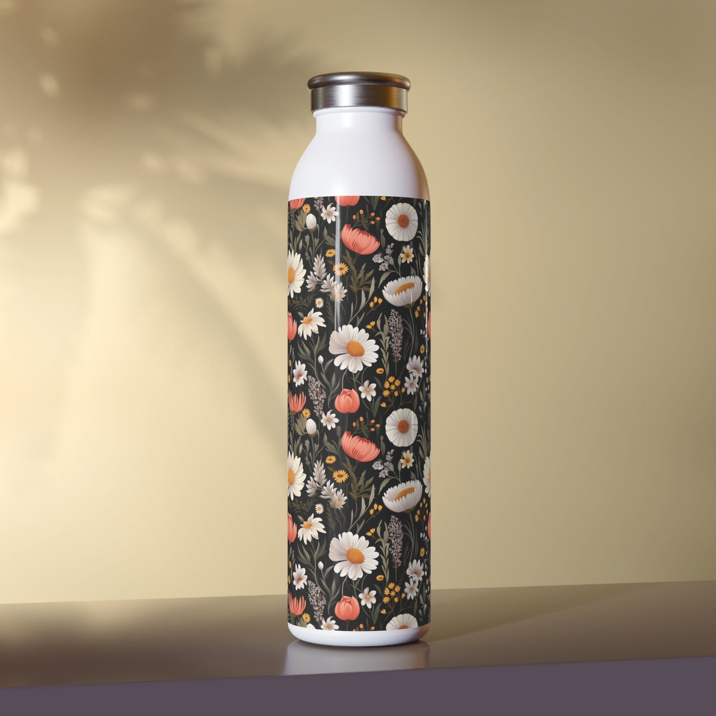 Blossom Elegance: Noir Garden Slim Water Bottle