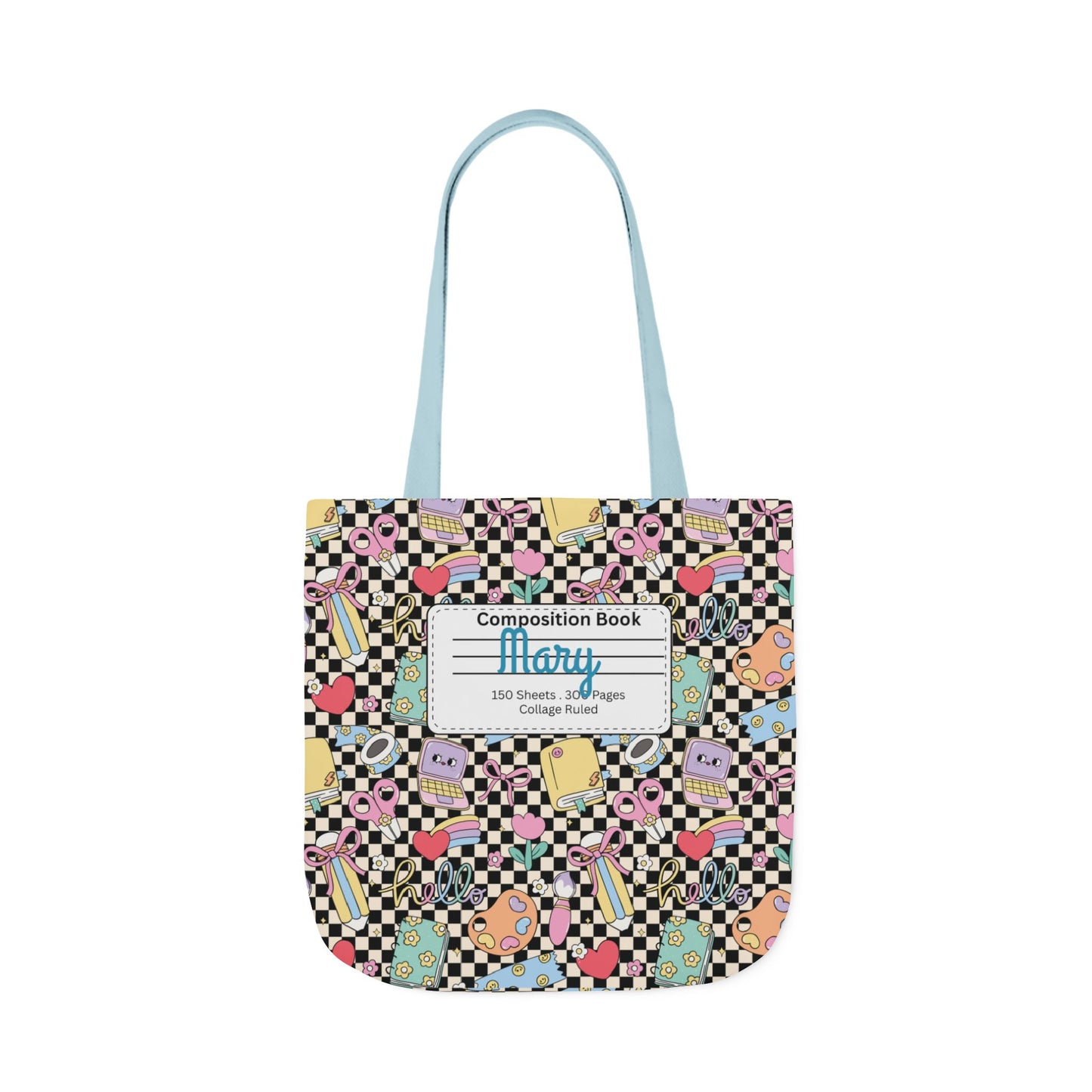 Personalized Black Doodle Daydream Composition Book Inspired Canvas Tote Bag with Colorful Straps, Cute School Bag, Eco-Friendly Tote, Back to School Shopping Bag, Teacher Gift Idea