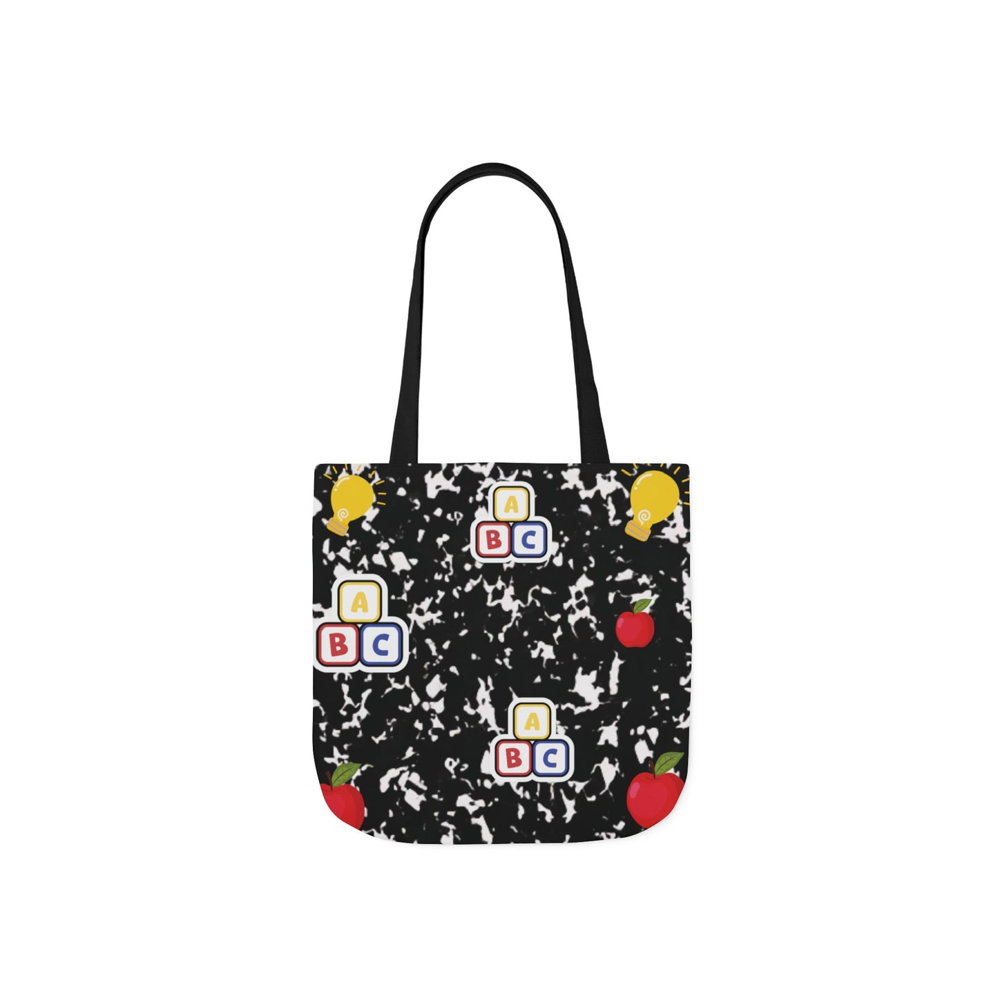 Personalized Black Composition Book Inspired Canvas Tote Bag with Colorful Straps, Cute School Bag, Eco-Friendly Tote, Back to School Shopping Bag, Teacher Gift Idea