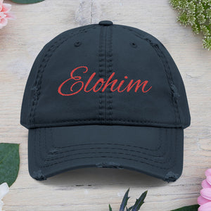 'ELOHIM, GENESIS 1:1'  Distressed Dad Hat with Embroidered, Casual Cap for Fathers, Gifts for Dads, Religious Hat, Vintage Style