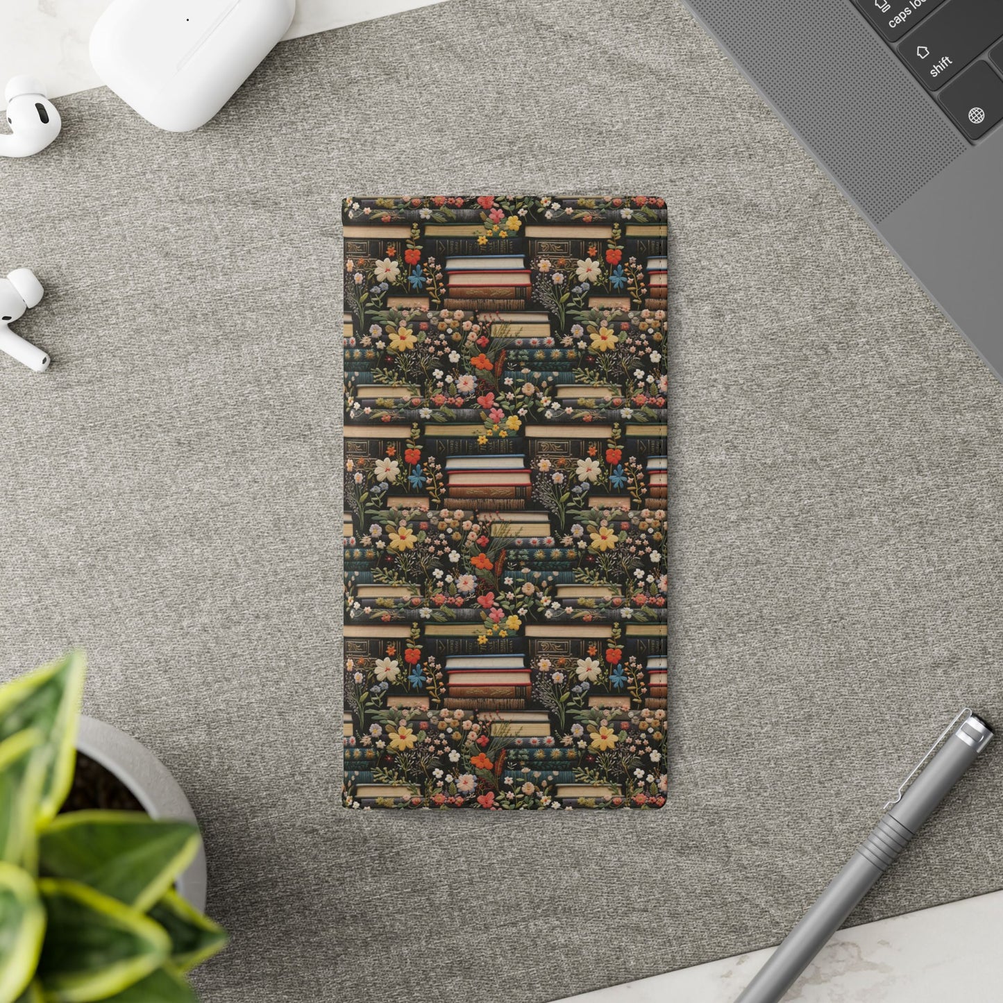 Book Stack Floral Flip iPhone and Samsung Phone Case — Vintage Library Wallet Cover.