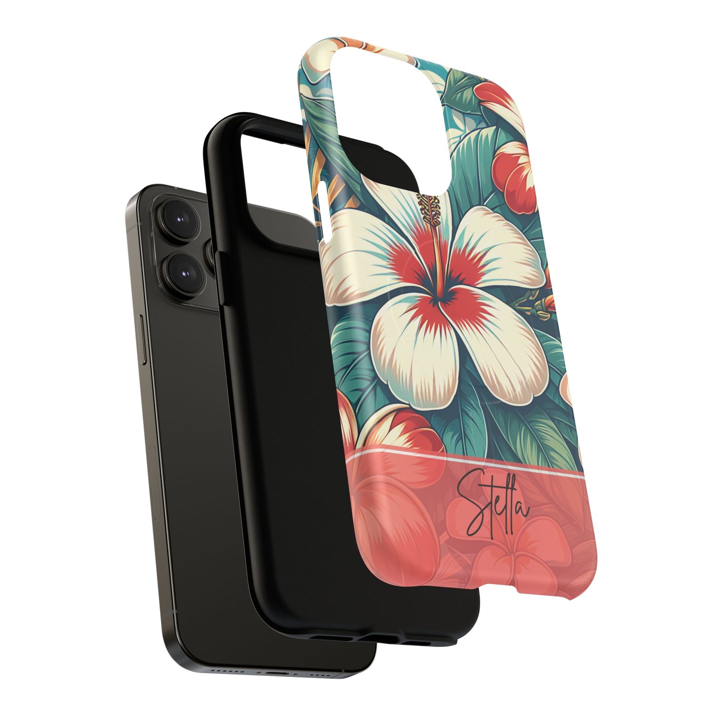 Tough Floral Phone Case, Tropical Hibiscus Design, Gift for Her, Summer Accessory, Customizable Phone Cover