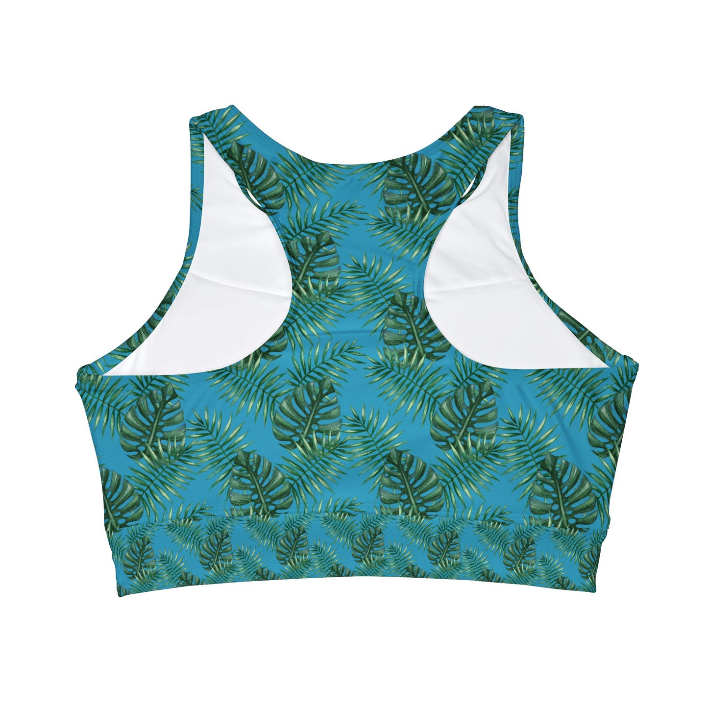 Turquoise Tropical Bliss High Neck Crop Bikini Top (AOP)