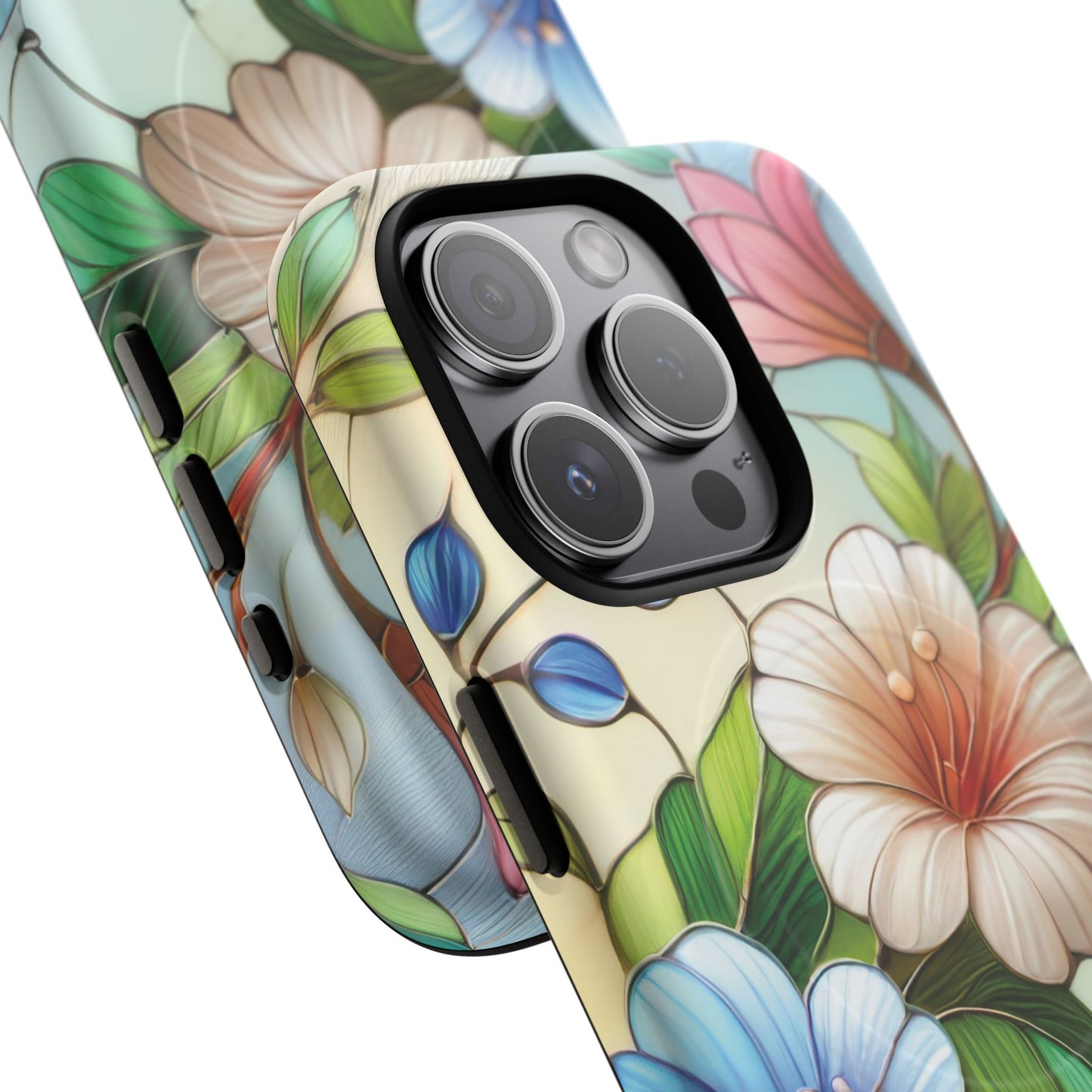 Rose Petal Mosaic Tough iPhone Magnetic Case, Durable Protection, Stylish iPhone Design, Gift for Her, Nature Lover, Unique Stained Glass  Accessory