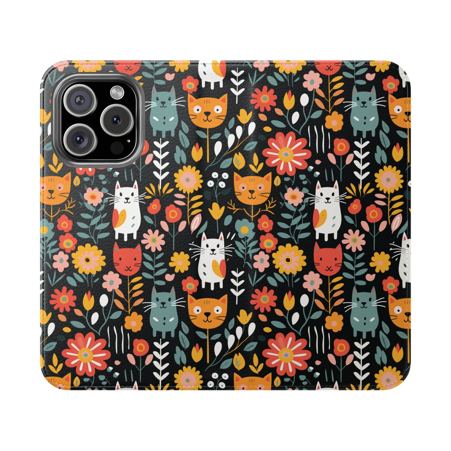 Whimsical Feline Garden iPhone and Samsung Flip Cases