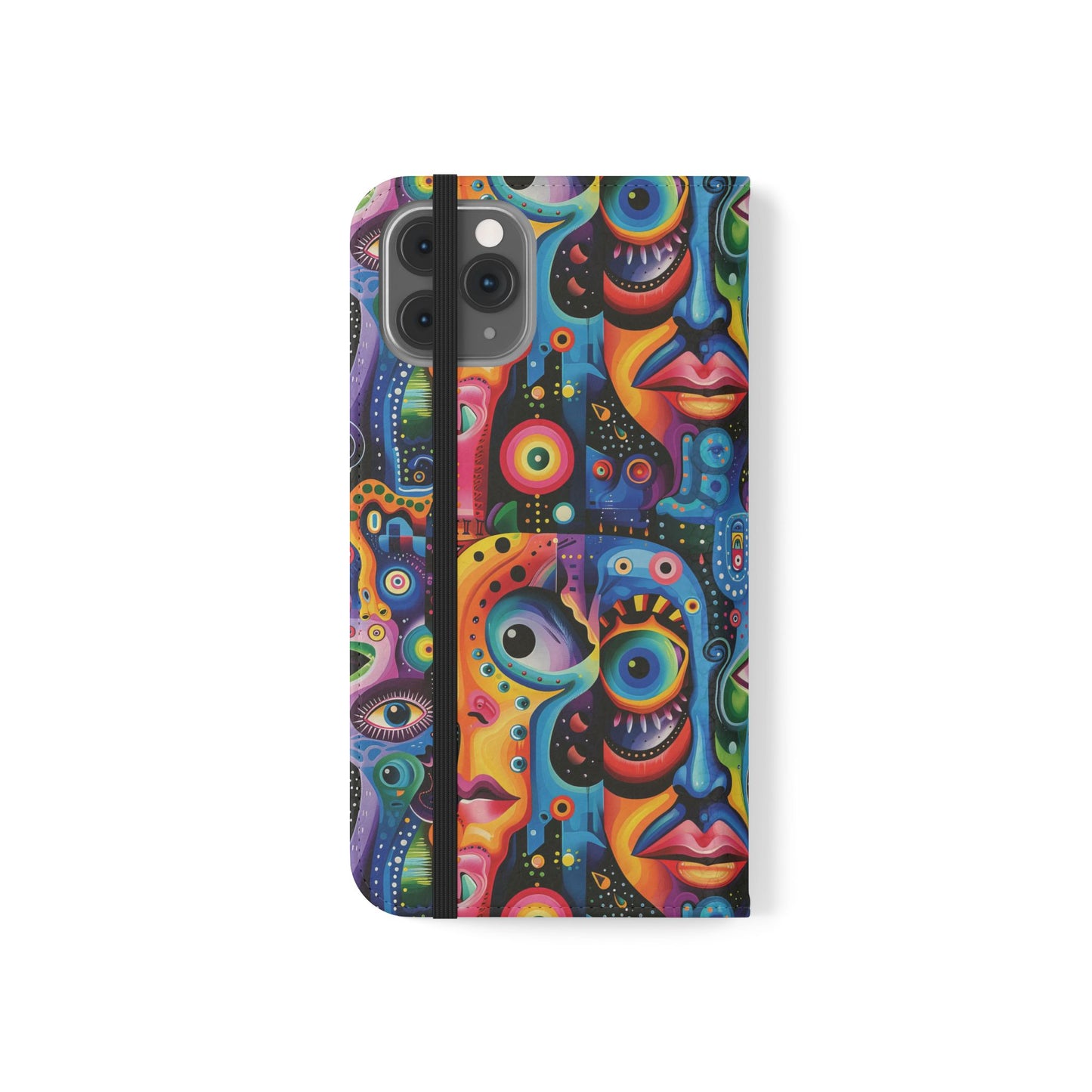 Psychedelic Visions Vibrant Art Flip iPhone and Samsung Phone Case - Colorful Faces Design for Phone Protection