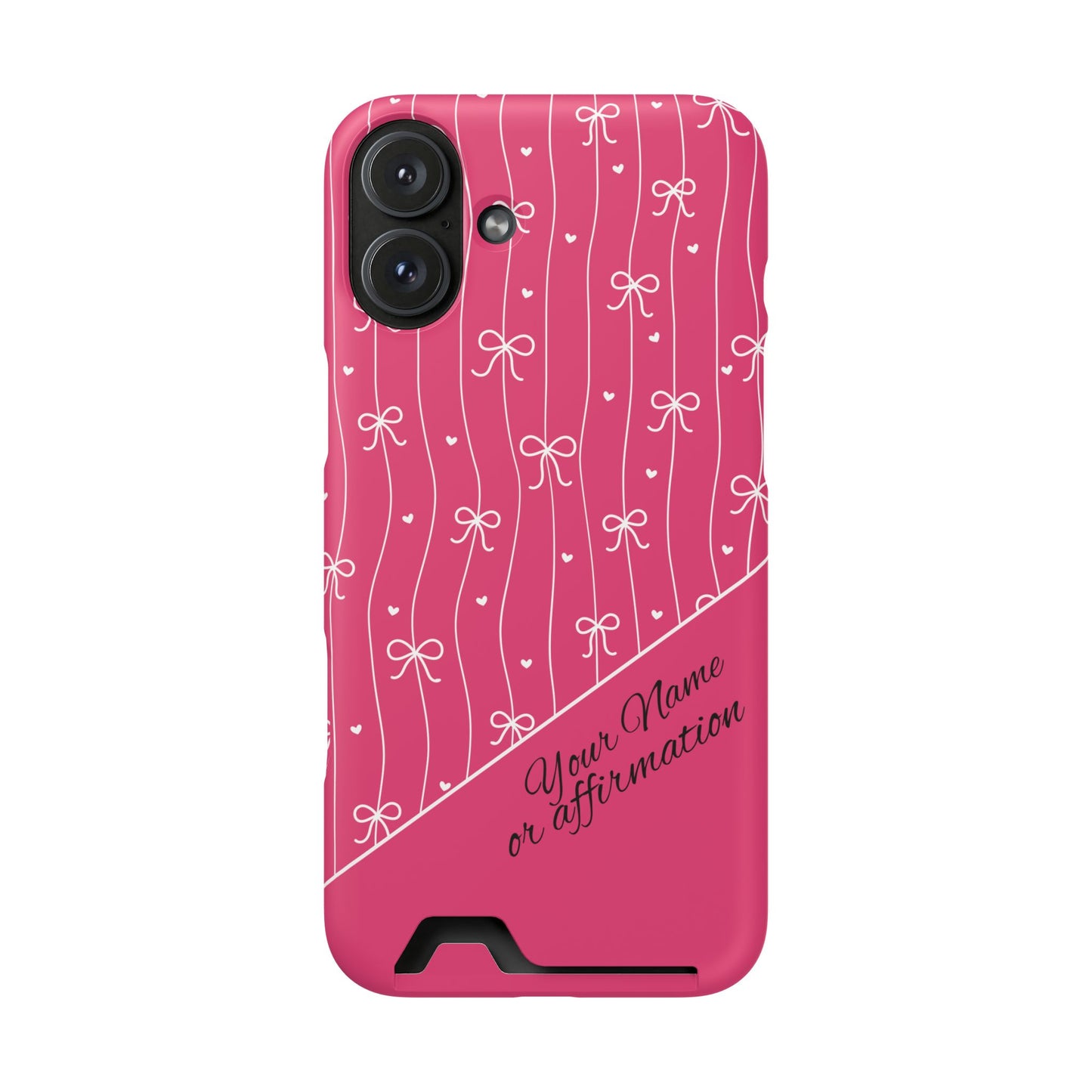 Personalized Pink Bow Coquette iPhone and Samsung Card Case — Custom Name or Affirmation