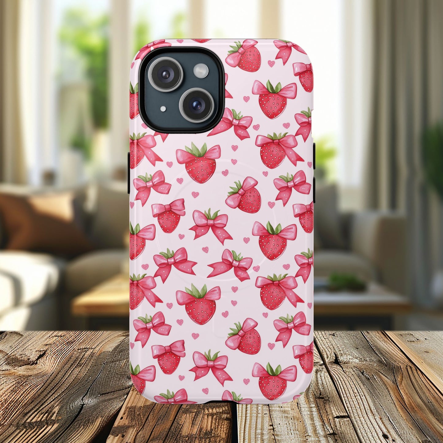 Strawberry Coquette Sweetheart Magnetic iPhone Case, Cute iPhone Cover, Gift for Her, Floral Tech Accessory, Stylish Protection, Mother's Day Gift