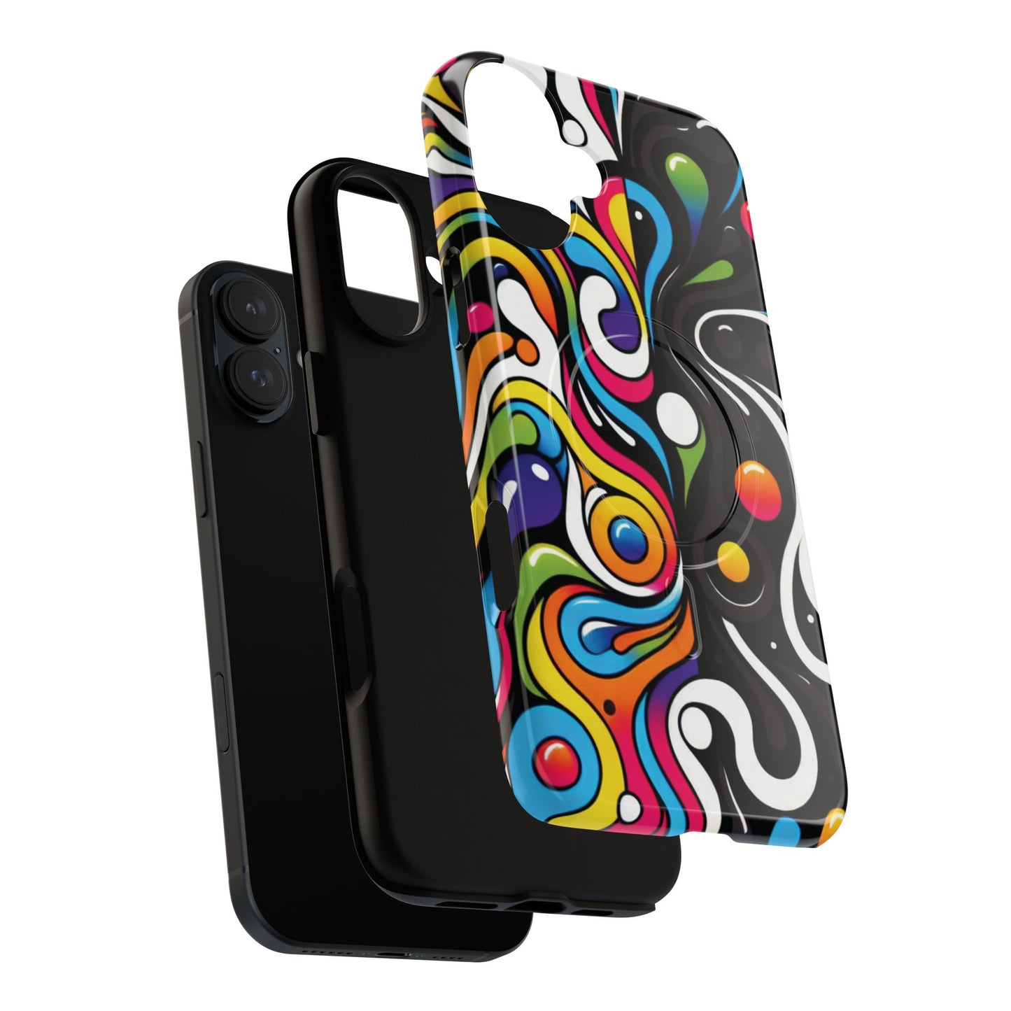 Vibrant Yin Yang Pop Splash Tough Magnetic iPhone Cases, Bold Artwork, Customizable Protection, Gift for Tech Lovers, Colorful iPhone Accessories