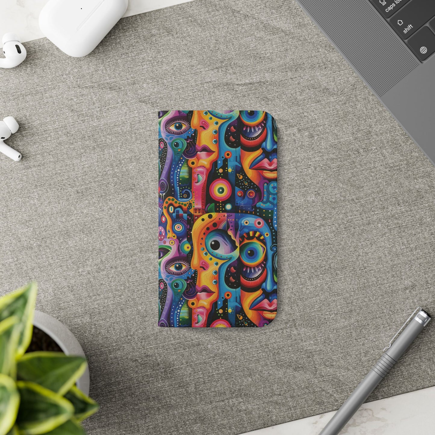 Psychedelic Visions Vibrant Art Flip iPhone and Samsung Phone Case - Colorful Faces Design for Phone Protection