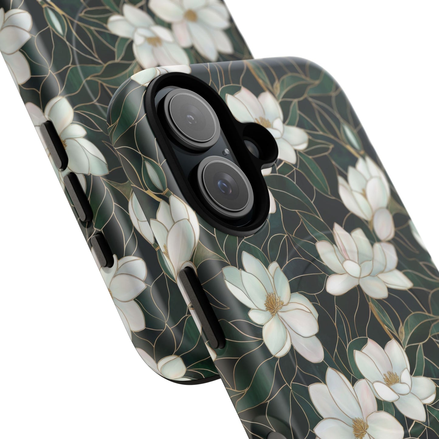 Midnight Magnolia Tough iPhone Magnetic Case, Stylish Stained Glass iPhone Protection, Nature Lover Gift, Spring Vibes