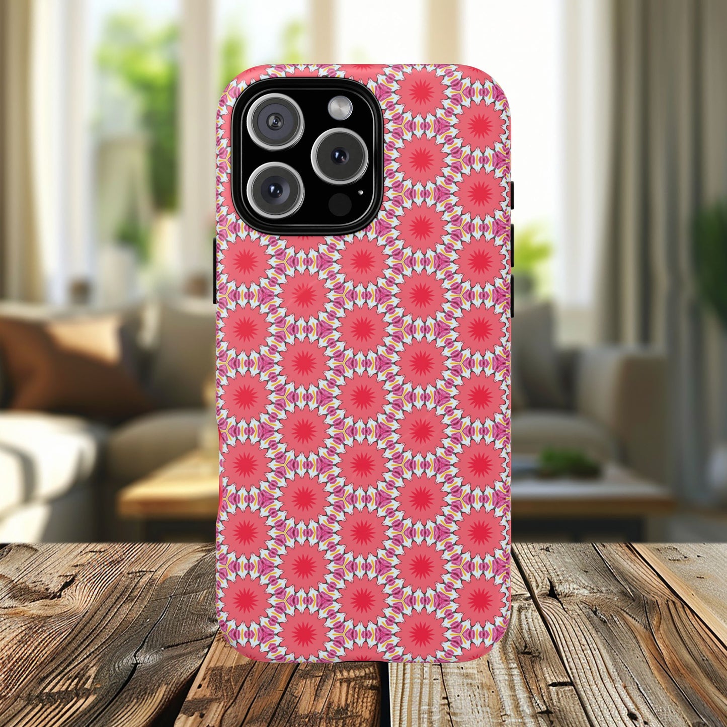 Roseburst Mosaic Vibrant Flower Pattern iPhone Case, Stylish iPhone Cover, Tough Magnetic Case, Floral Gift, Trendy Accessory for Her