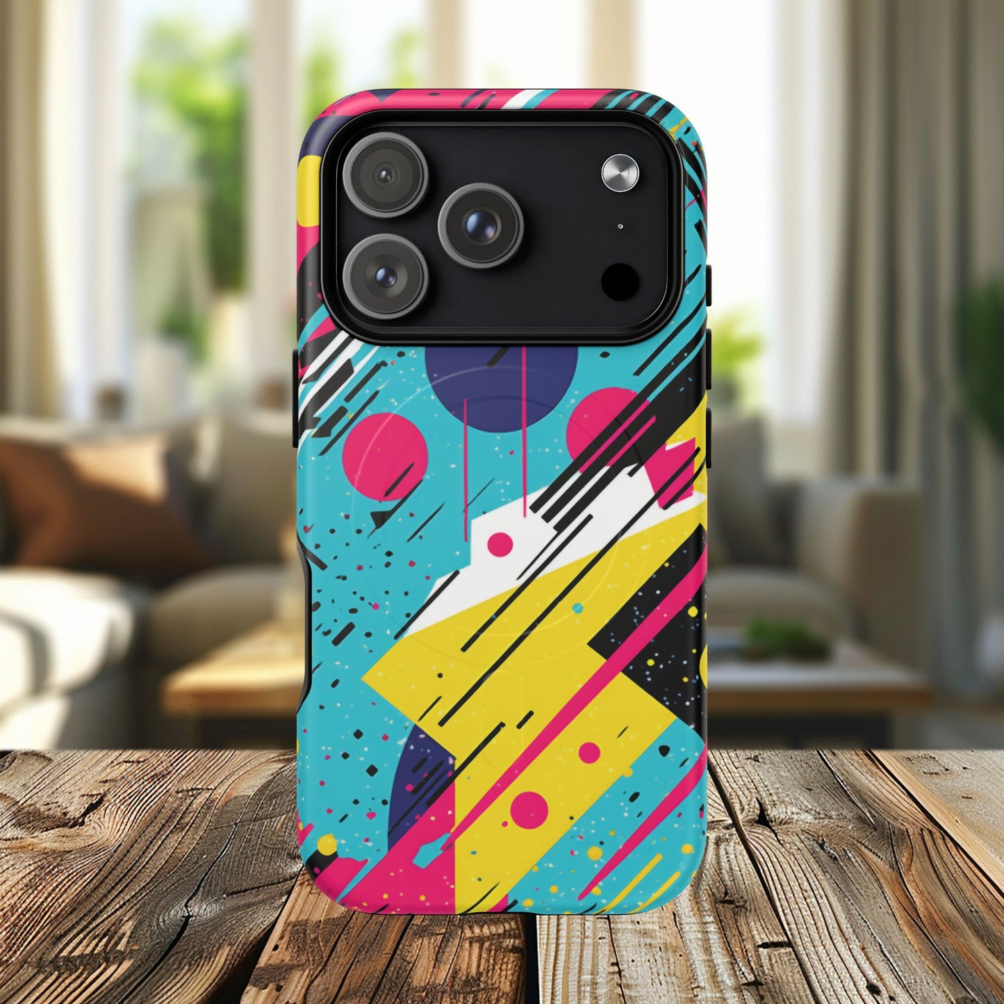 Retro Pop Vibes Magnetic iPhone Case with Abstract Design, Tough iPhone Cover, iPhone Accessory, Gift for Tech Lovers, Trendy iPhone Protector