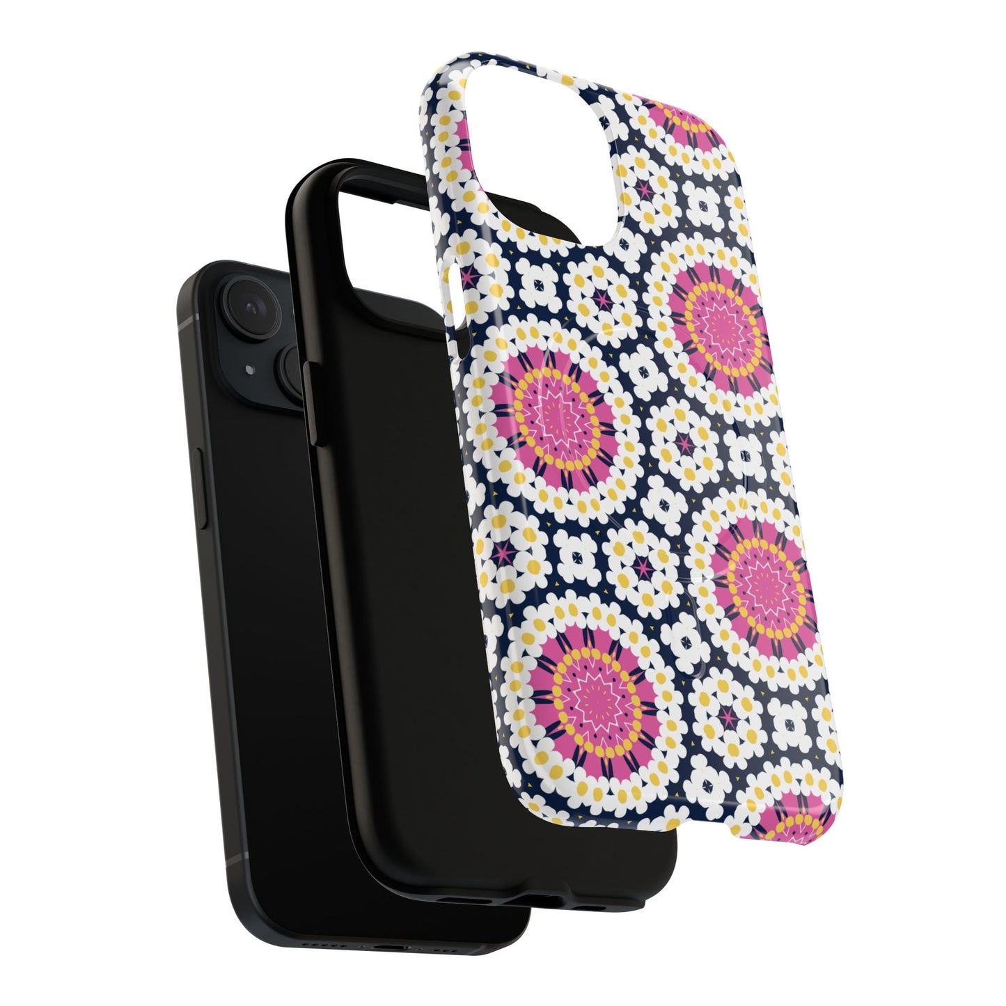 Petal Prism Pop Tough Magnetic iPhone Case, Tough Protection, Unique Design, Gift for Her, iPhone Accessories, Boho Style, Floral MagSafe Accessory.