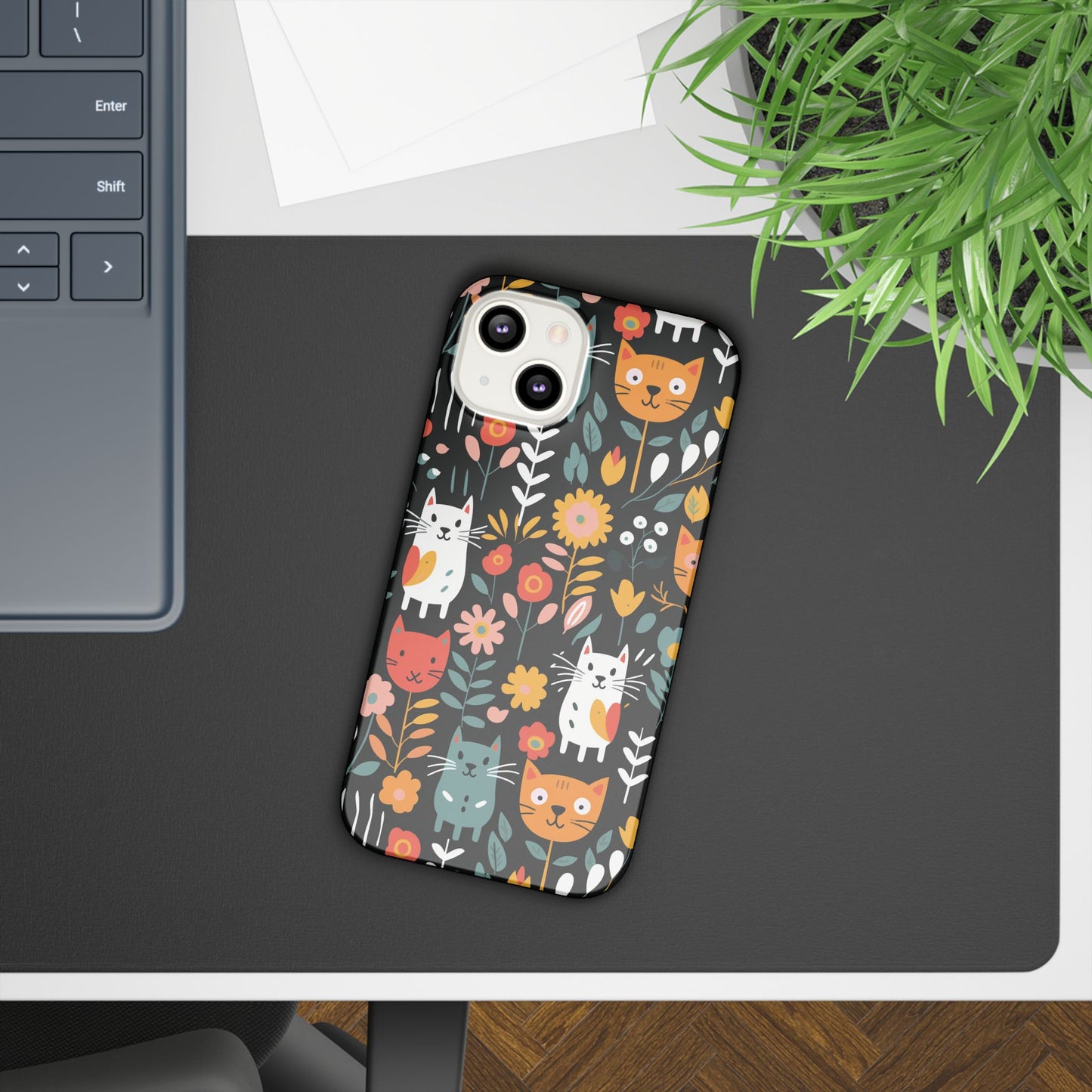 Whimsical Feline Garden iPhone Case — Slim Floral Cat Design (Matte or Glossy) for iPhones.