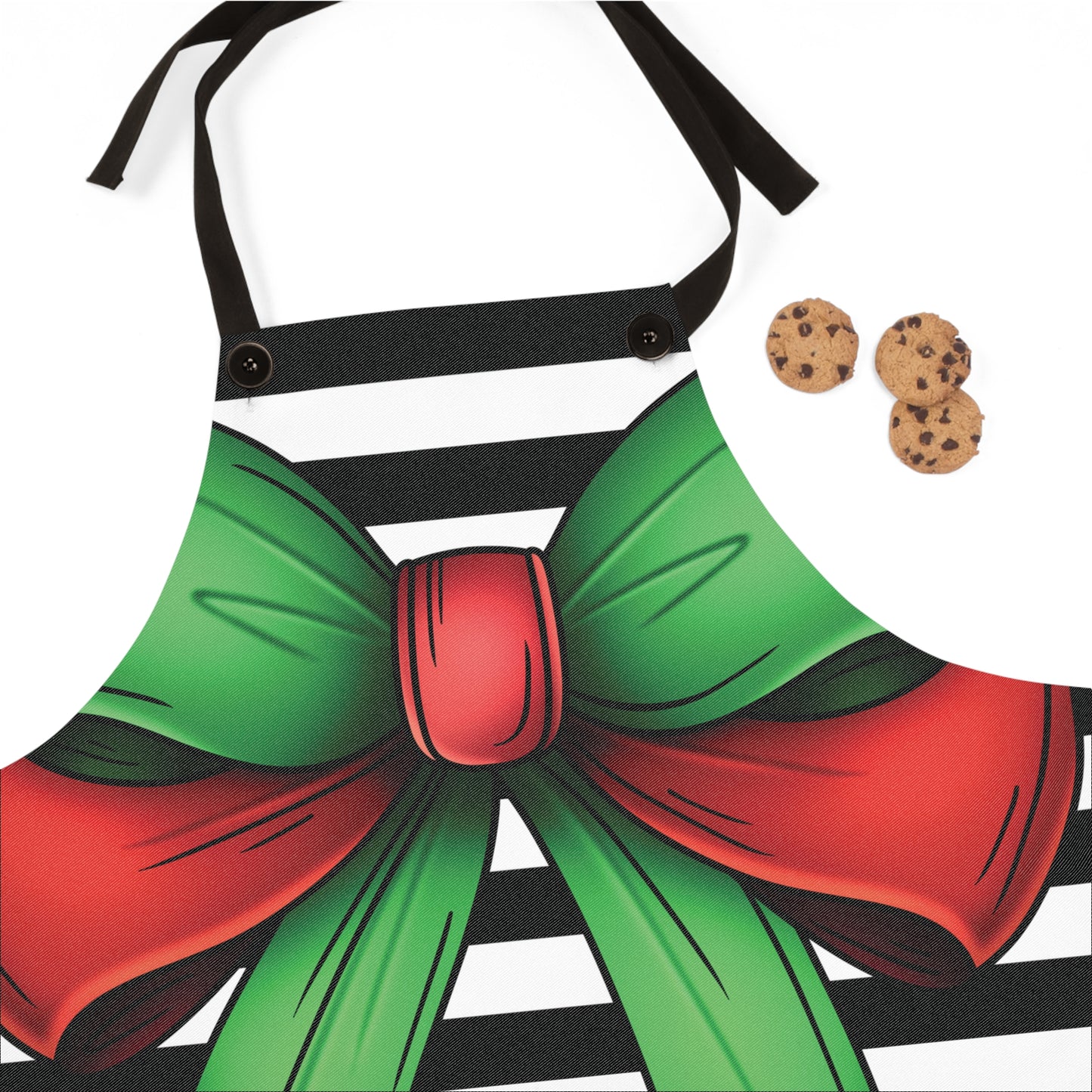 Striped Green Bow Apron with Detachable Straps - Lightweight Cooking Accessory