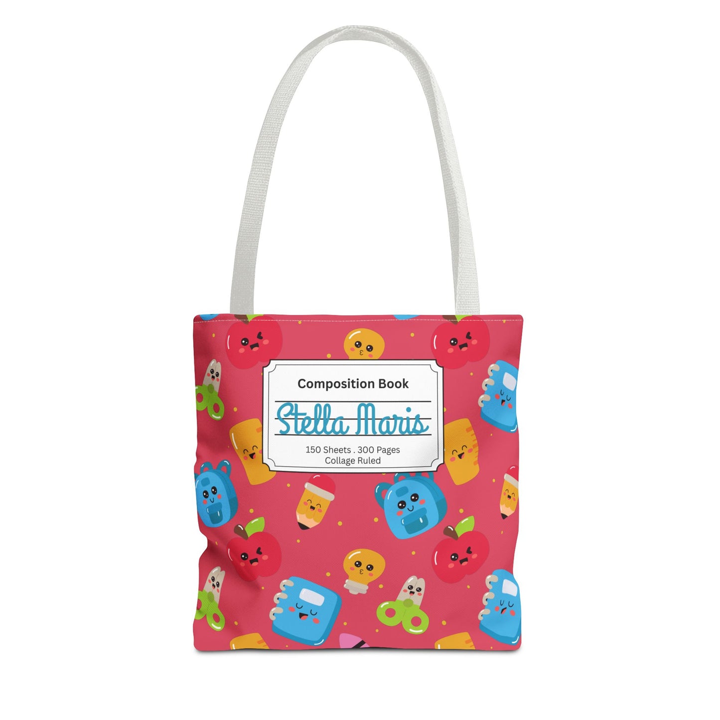 Personalized Kawaii Composition Book Inspired Tote Bag, Back to School Tote, Teacher Gift, Kids Bag, Custom Name Bag, Educational Accessories, Back to School Tote Bag.