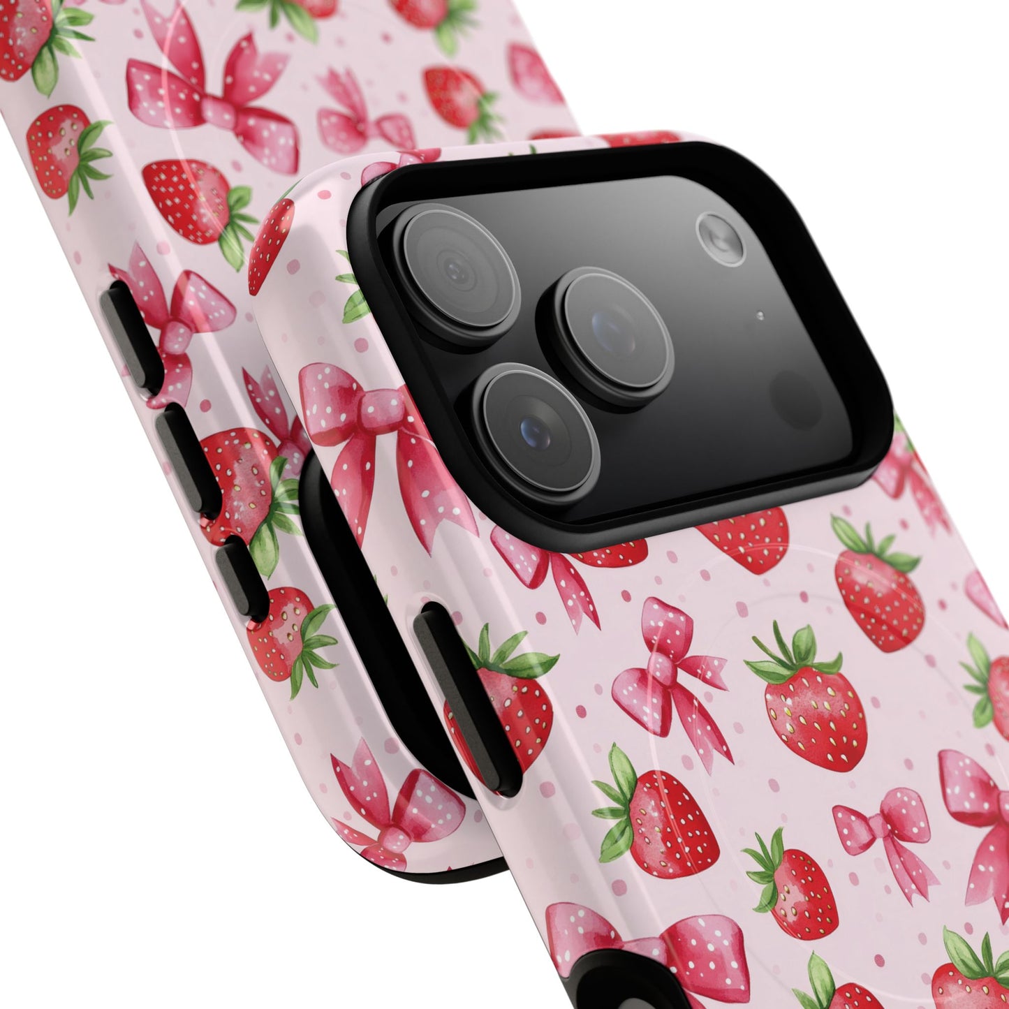 Strawberry Blush Coquette Magnetic Tough iPhone Cases - Funky Fruit Cases, Floral iPhone Cover, Trendy Gifts, iPhone Accessories, Strawberry Lover