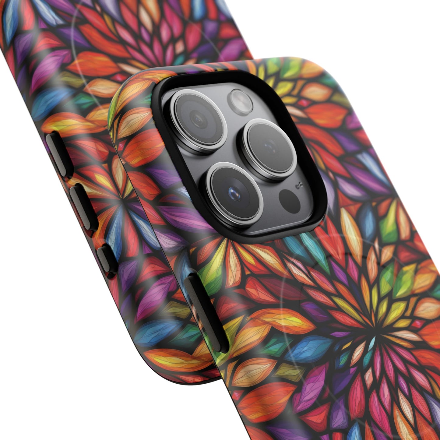 Prism Bloom Tough iPhone Magnetic Case, Stained Glass  MagSafe Cases, iPhone Accessory, Floral Design, Unique Gift, iPhone Protection